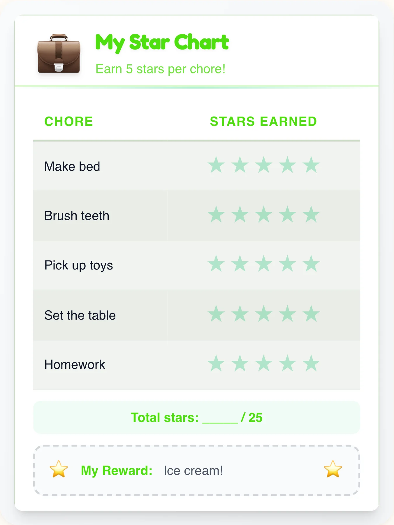 Radiant Professional Star Board - printable professional chore chart