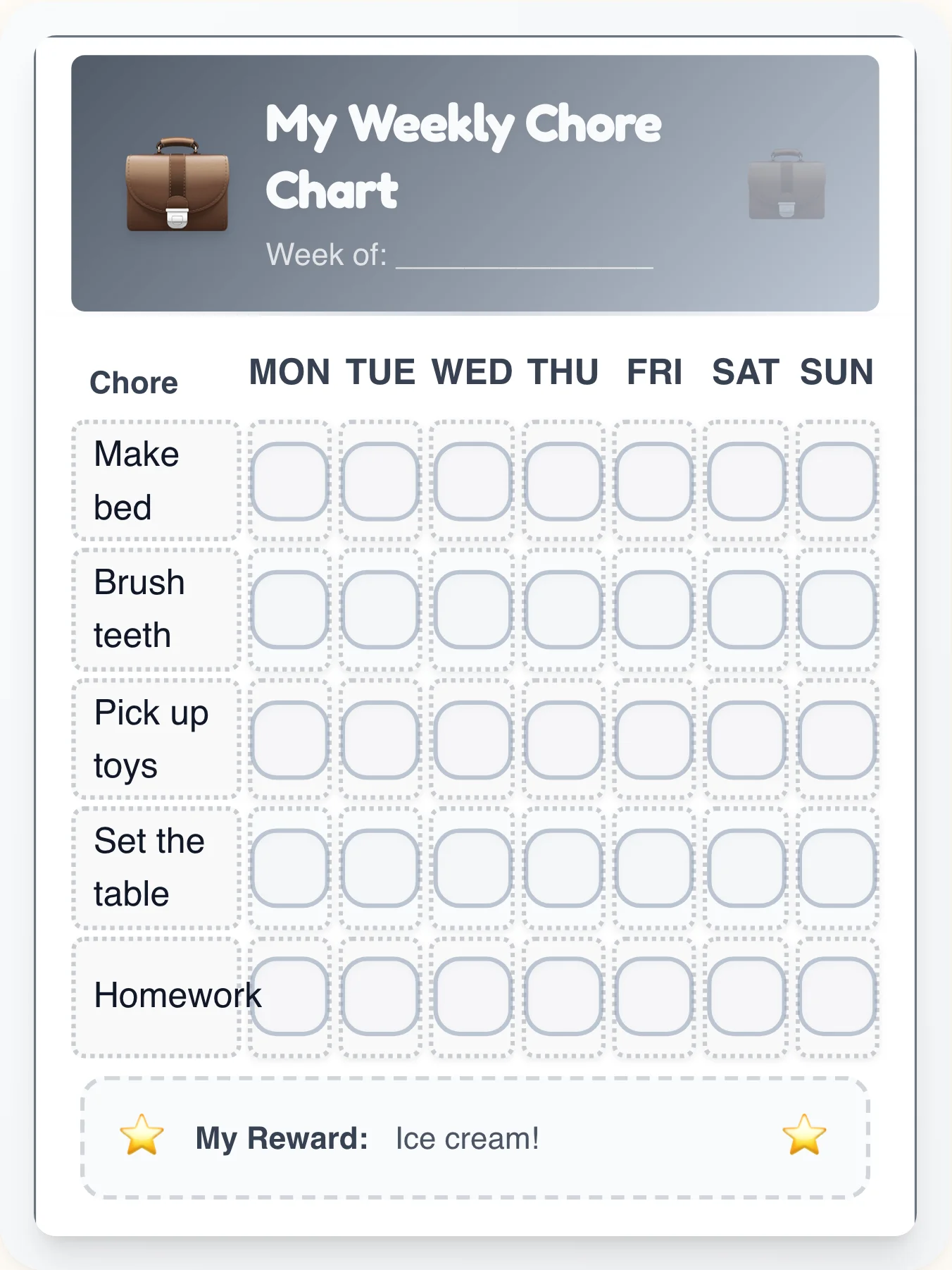 Silver Summit Chore Chart - printable professional chore chart