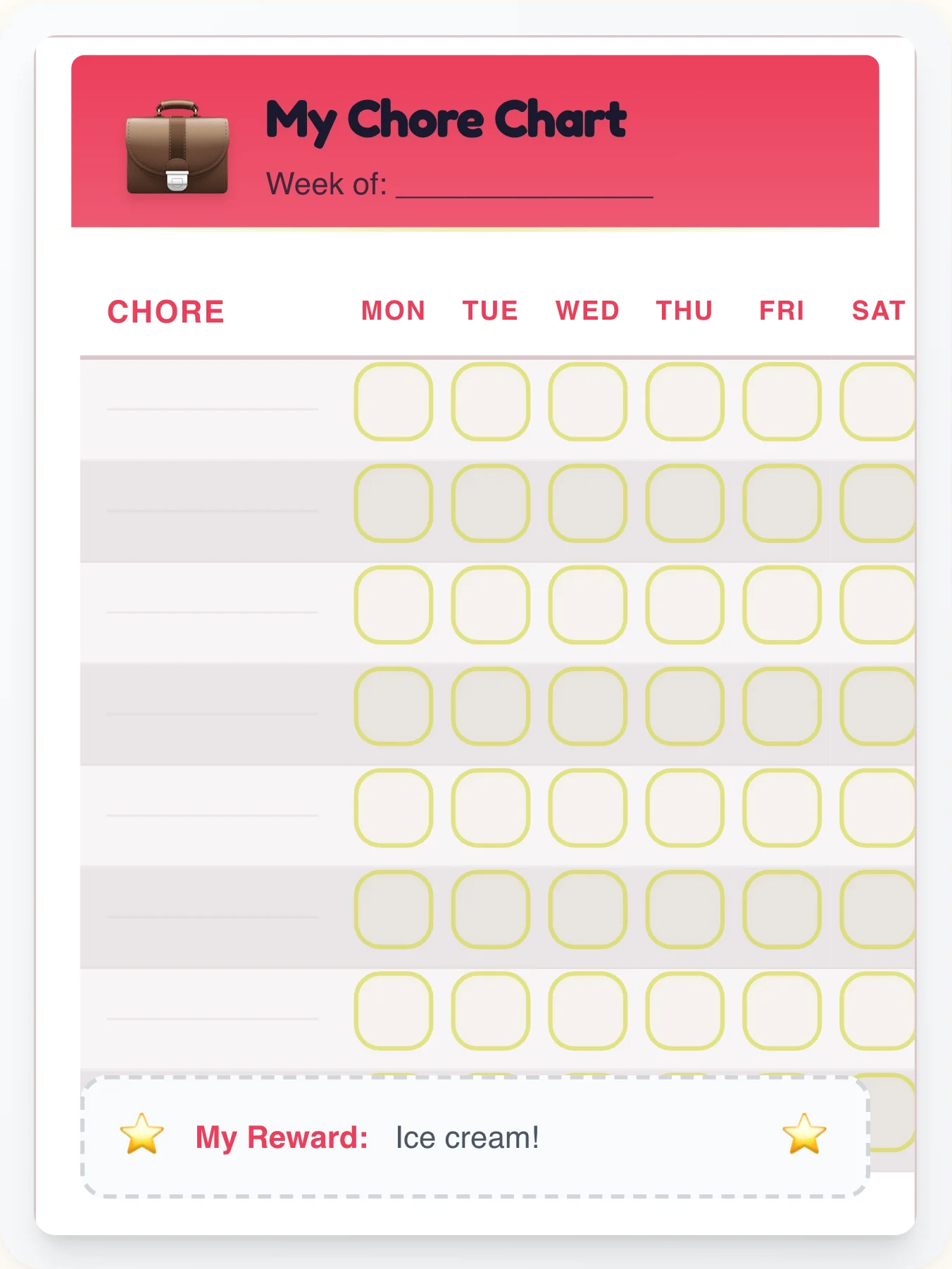 Frosty Professional Free Form - printable professional chore chart