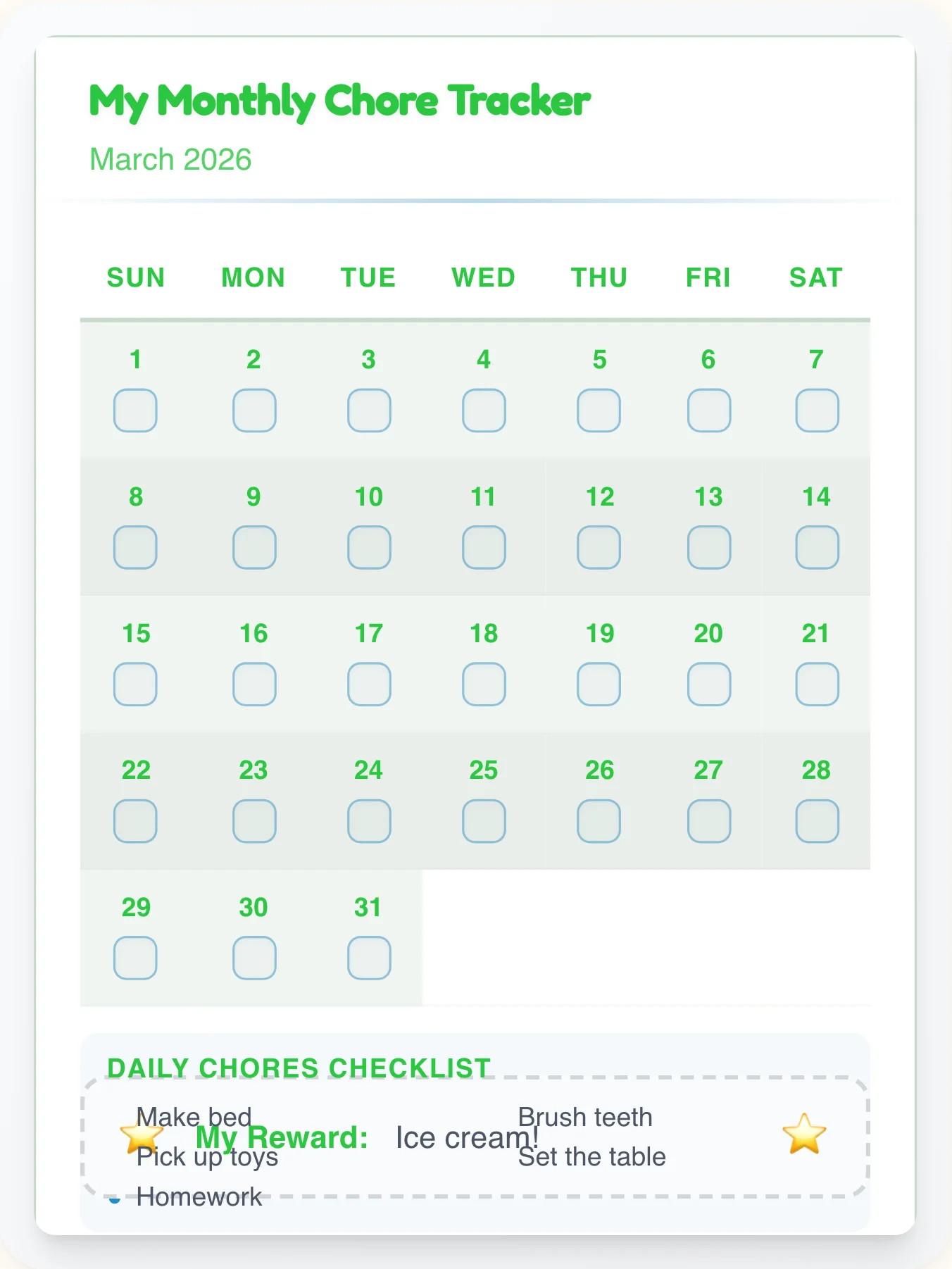 Warm Professional Month View - printable professional chore chart