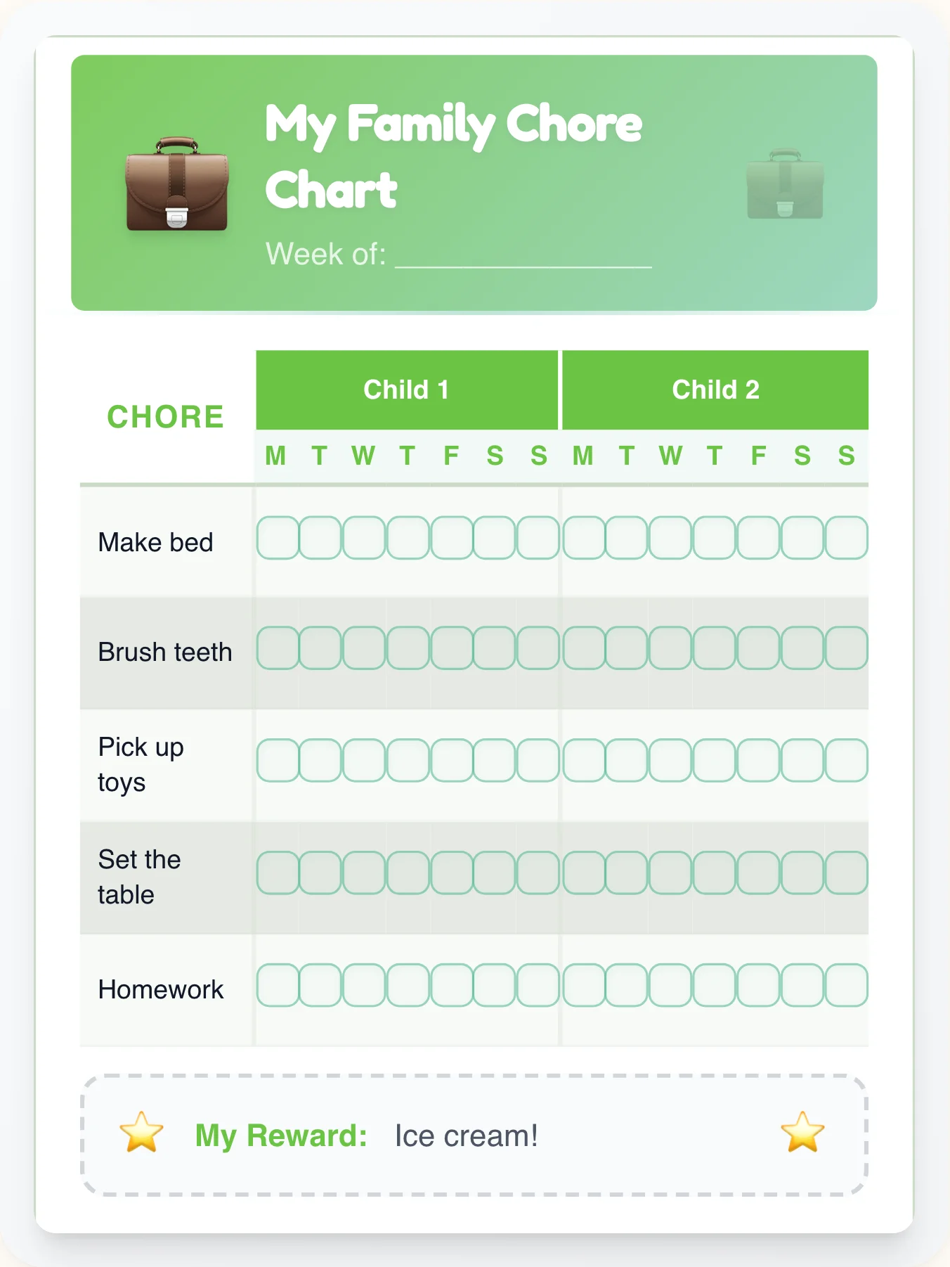 Radiant Professional Family Chart - printable professional chore chart