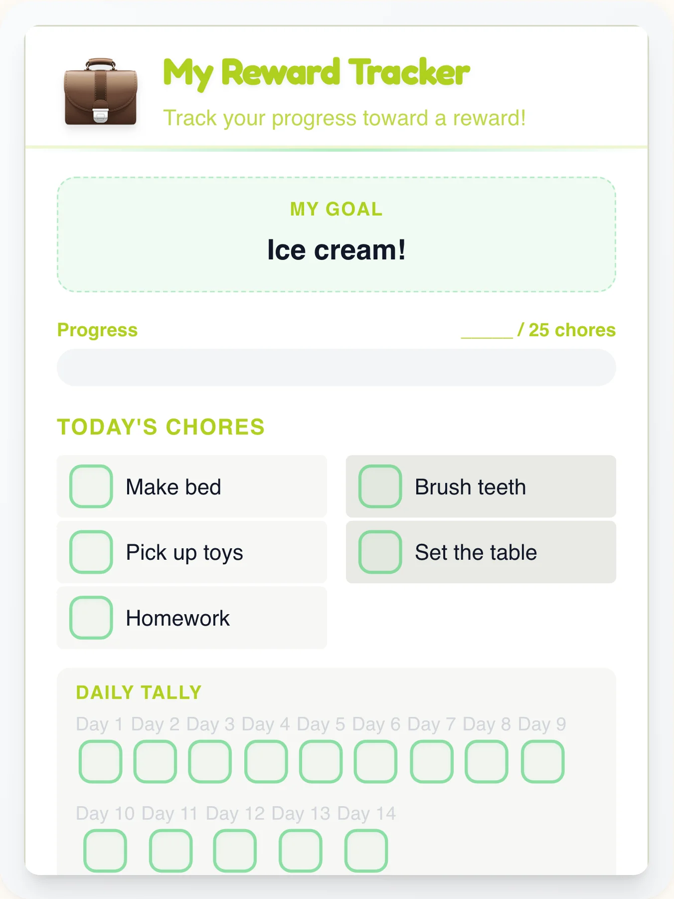 Misty Professional Achievement Board - printable professional chore chart