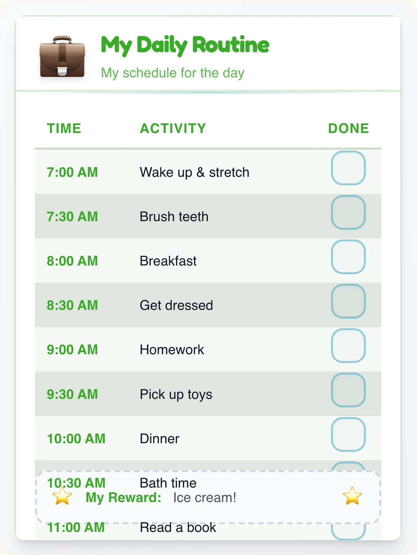 Tender Professional Daily Routine - printable professional chore chart