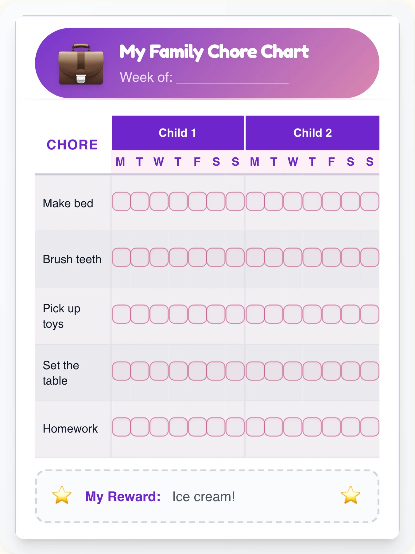Serene Professional Team Chart - printable professional chore chart