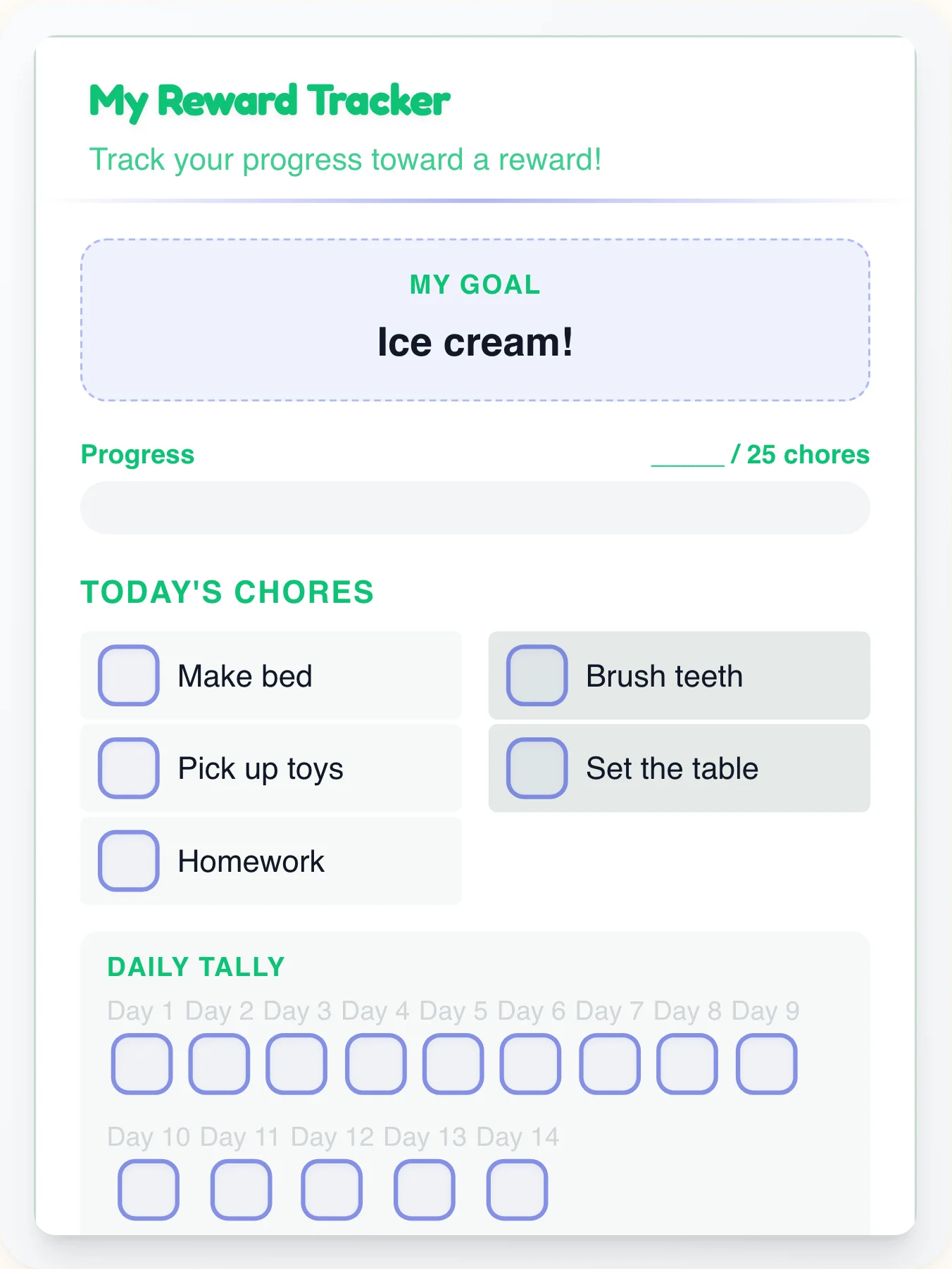 Dainty Professional Reward Board - printable professional chore chart