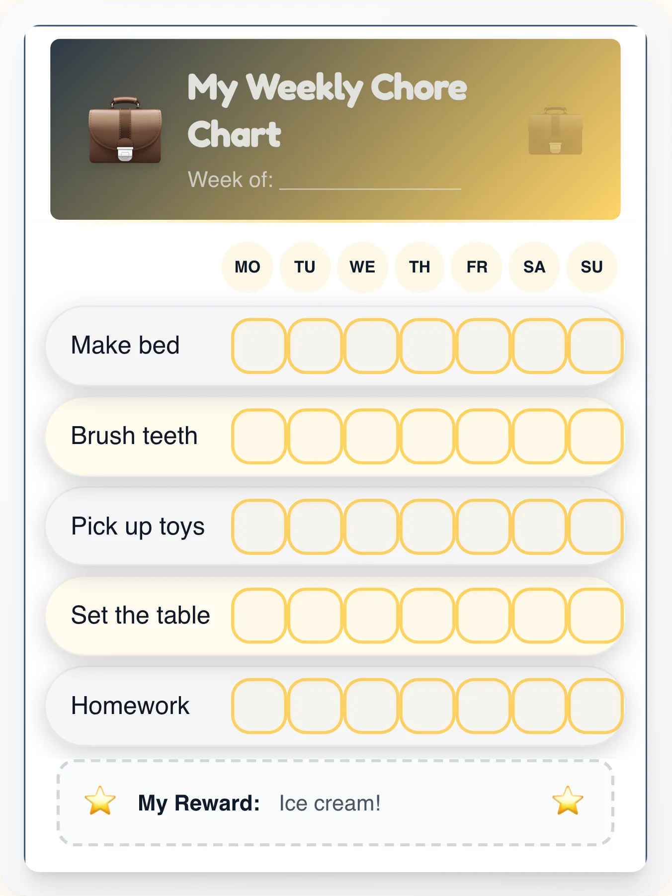 CEO Brushwork Chore Chart - printable professional chore chart