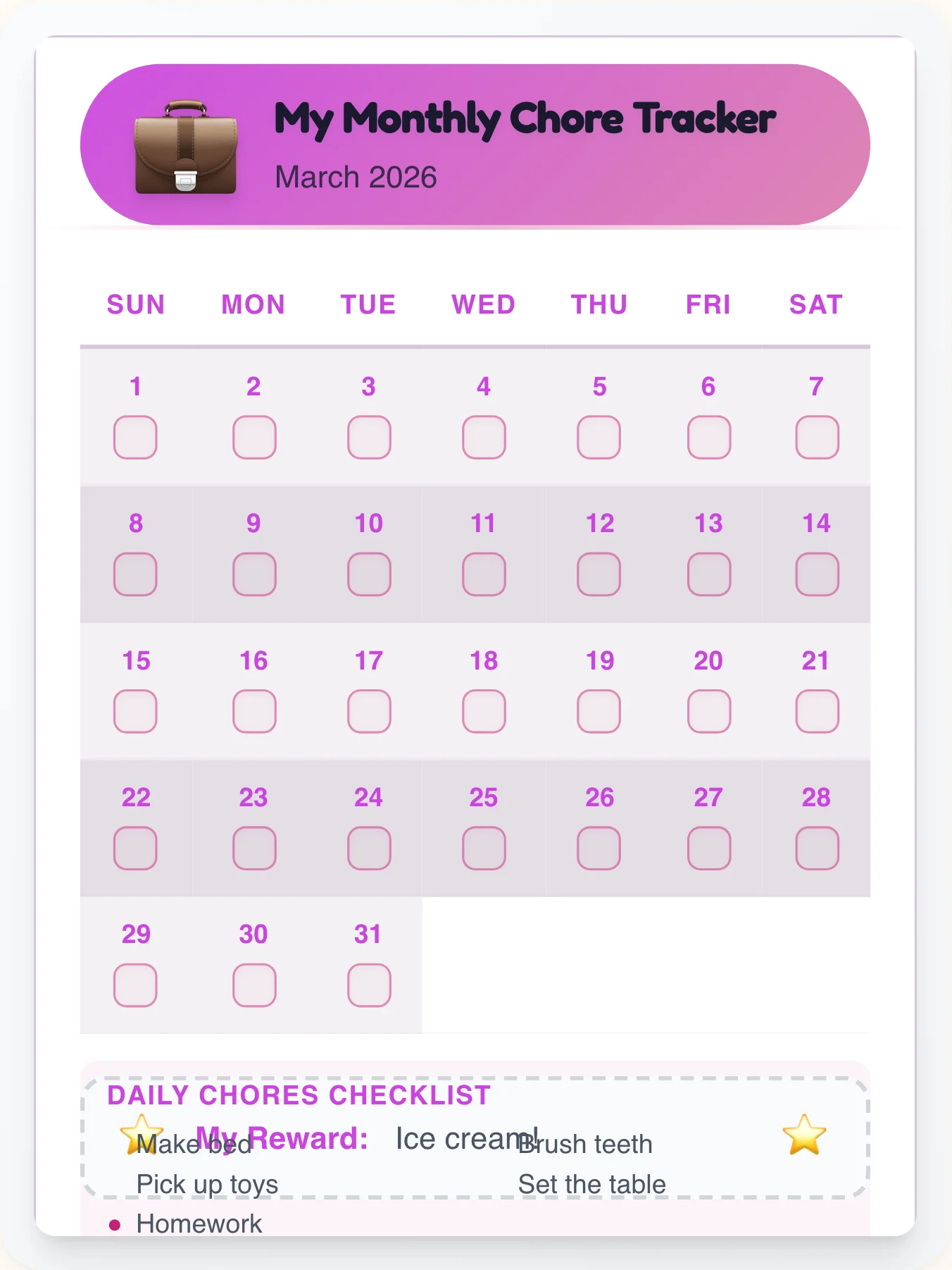 Vibrant Professional Calendar Board - printable professional chore chart