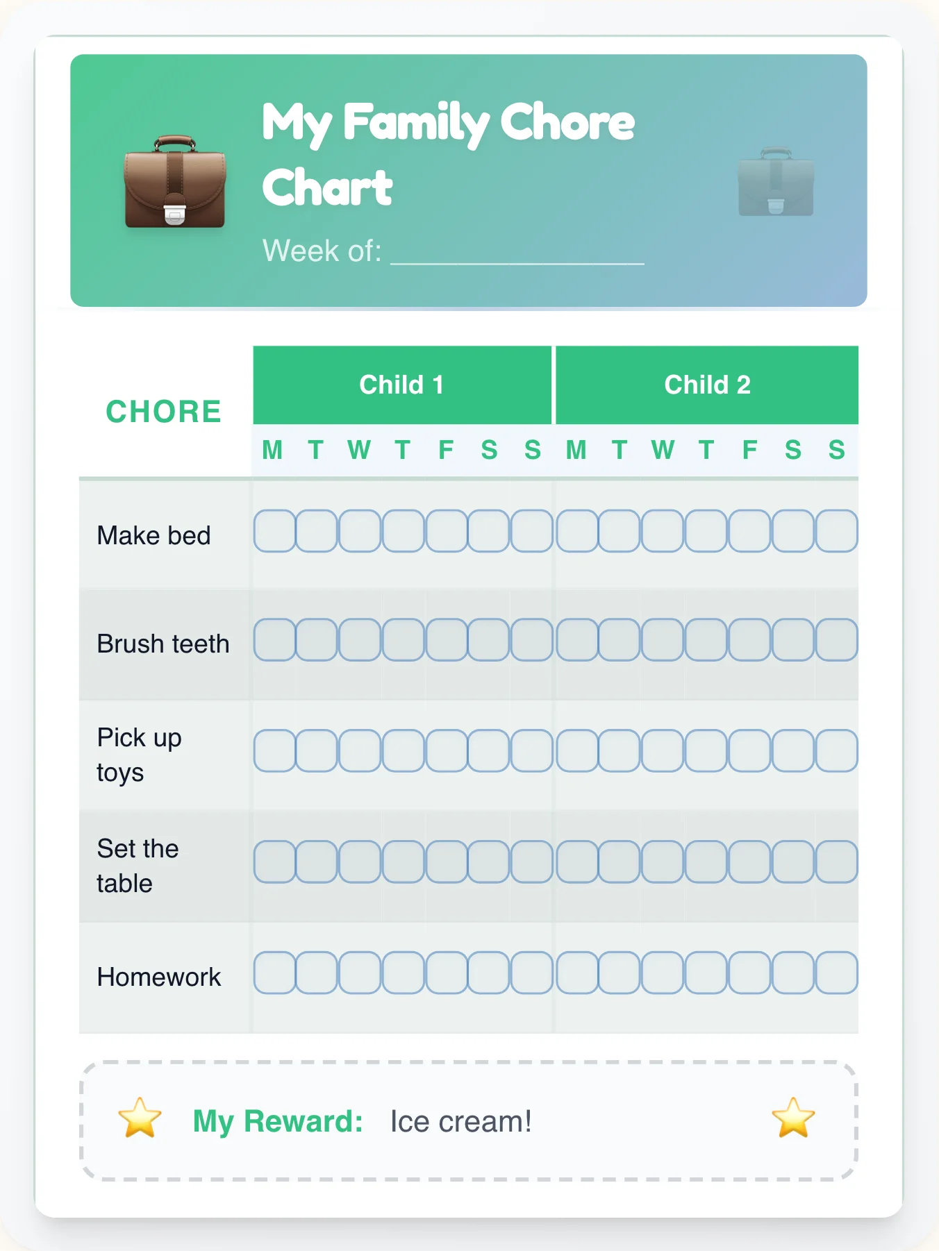 Dainty Professional Sibling Board - printable professional chore chart