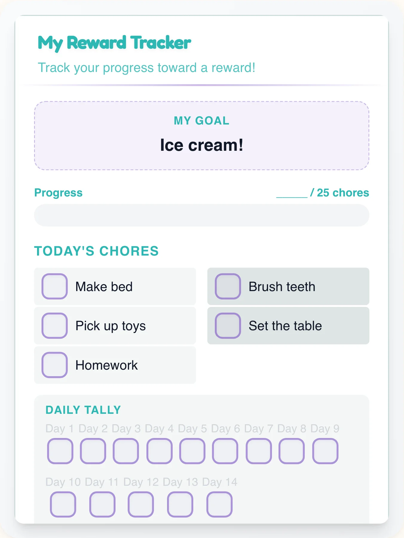 Gentle Professional Points Tracker - printable professional chore chart
