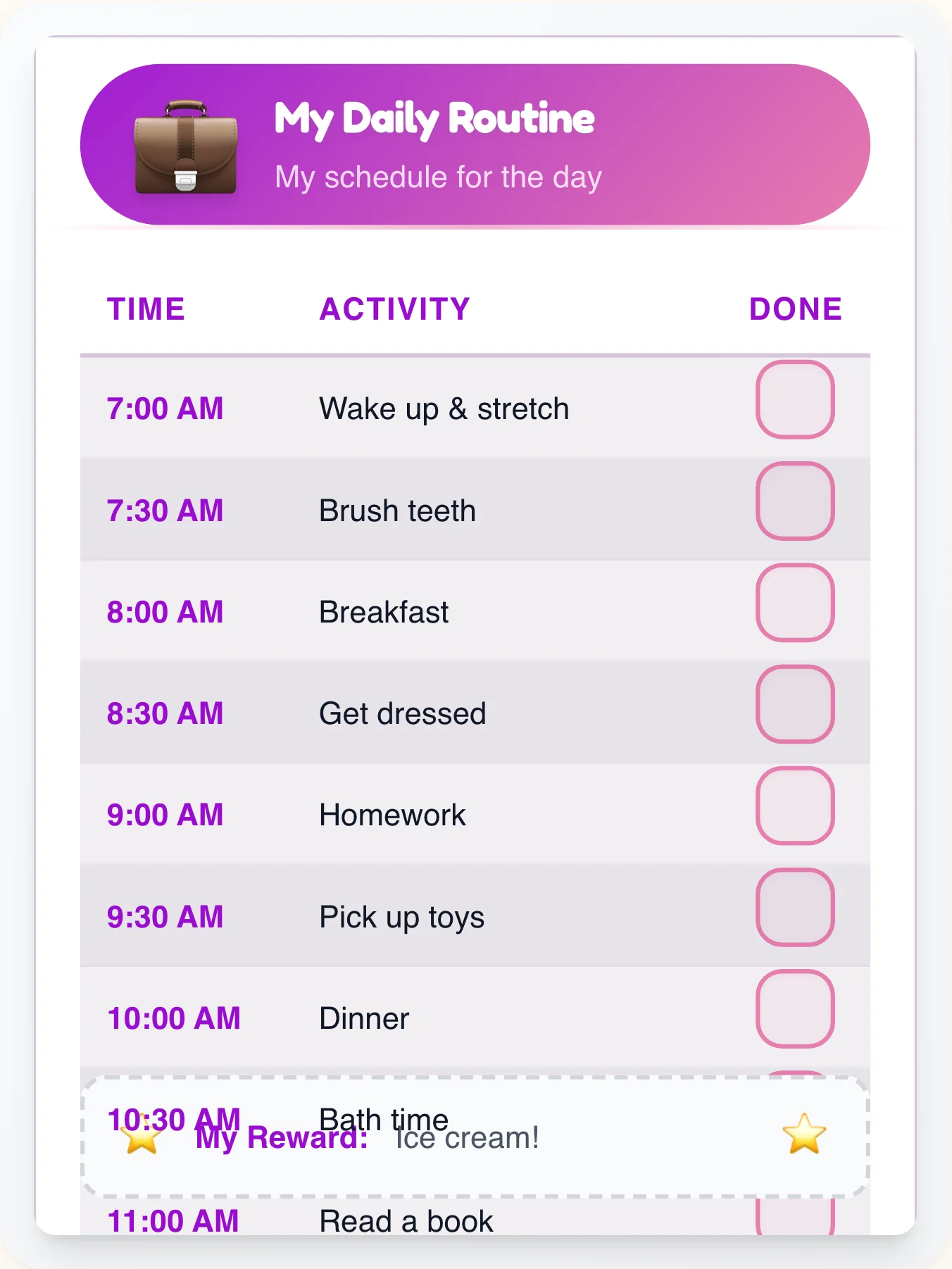 Urban Professional Schedule Chart - printable professional chore chart
