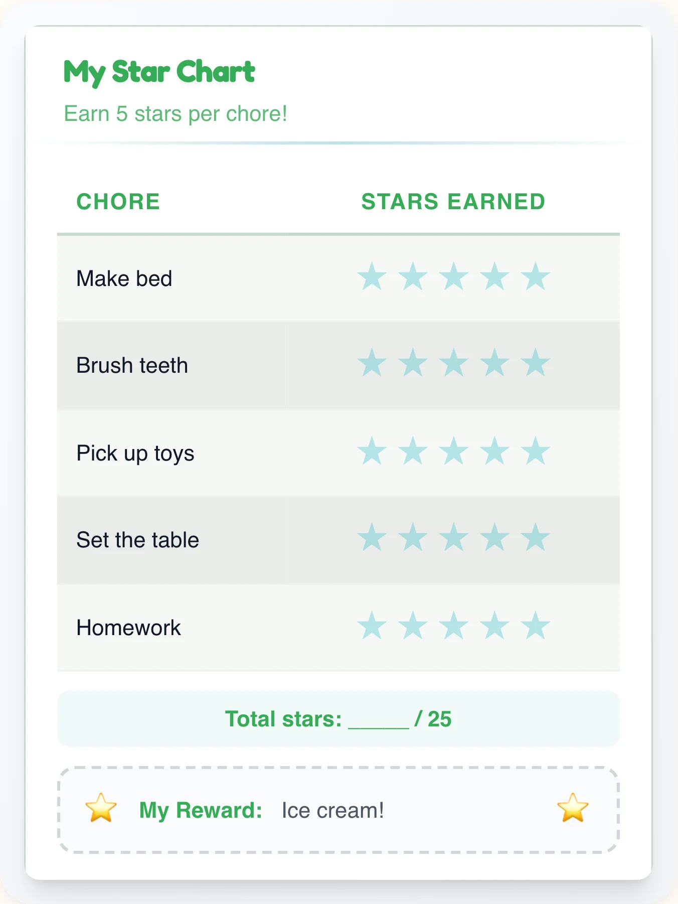 Zen Professional Star Chart - printable professional chore chart