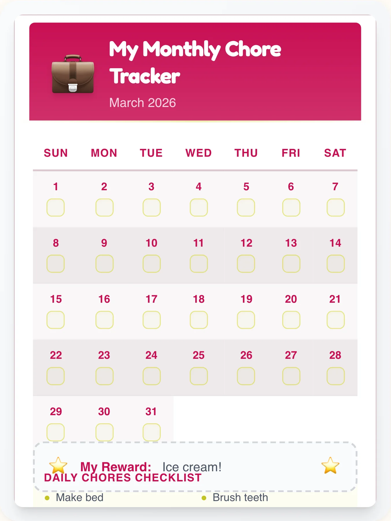 Electric Professional Month View - printable professional chore chart