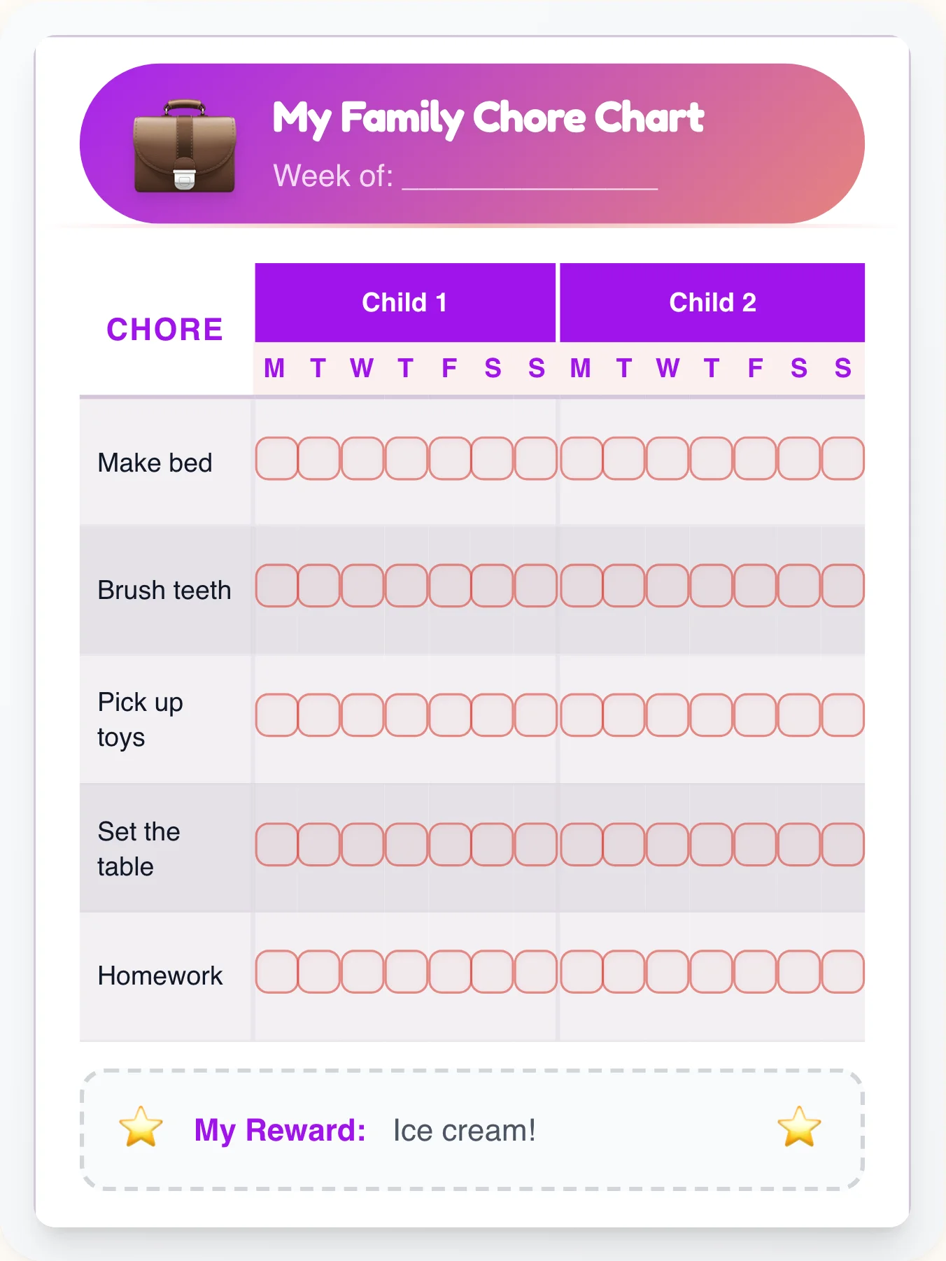 Tranquil Professional Group Planner - printable professional chore chart