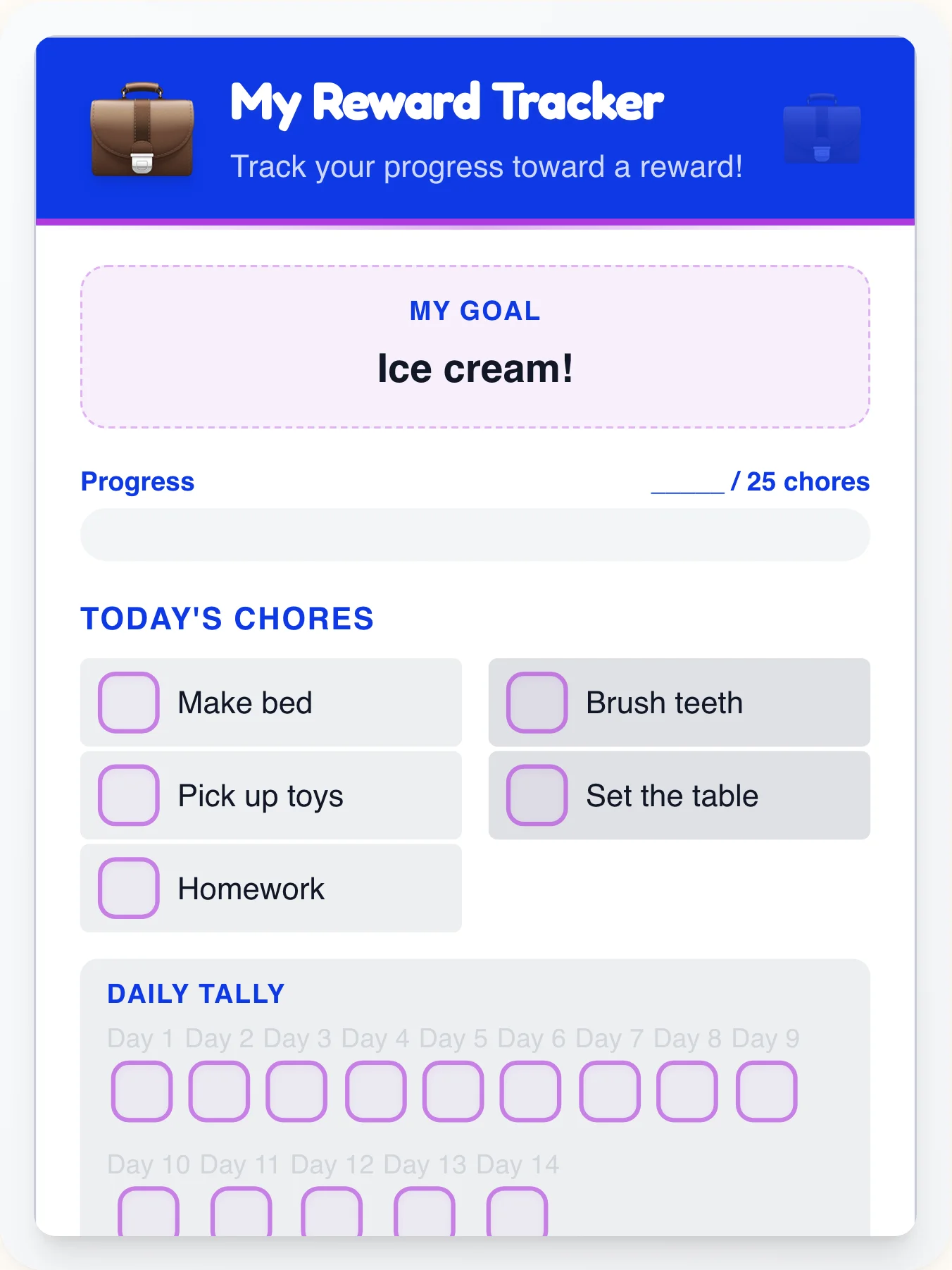 Mellow Professional Goal Chart - printable professional chore chart