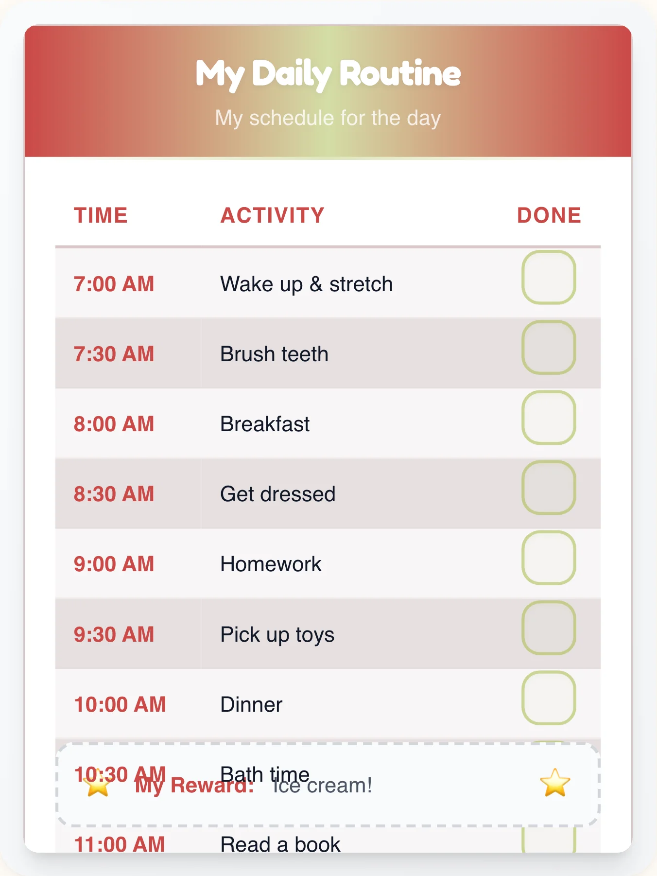 Bright Professional Schedule Chart - printable professional chore chart