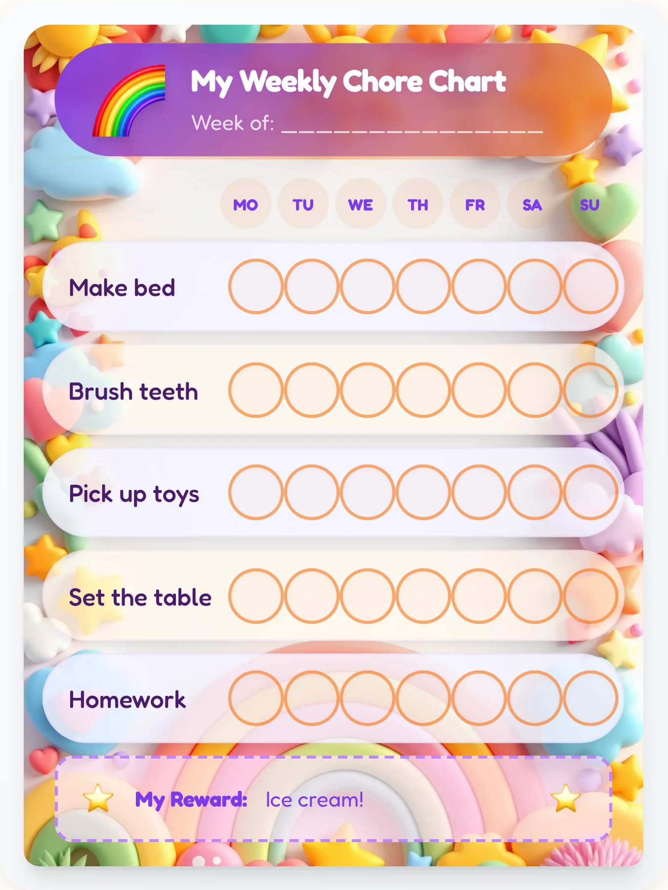 Rainbow Joy 3D Clay Chore Chart - printable rainbow chore chart