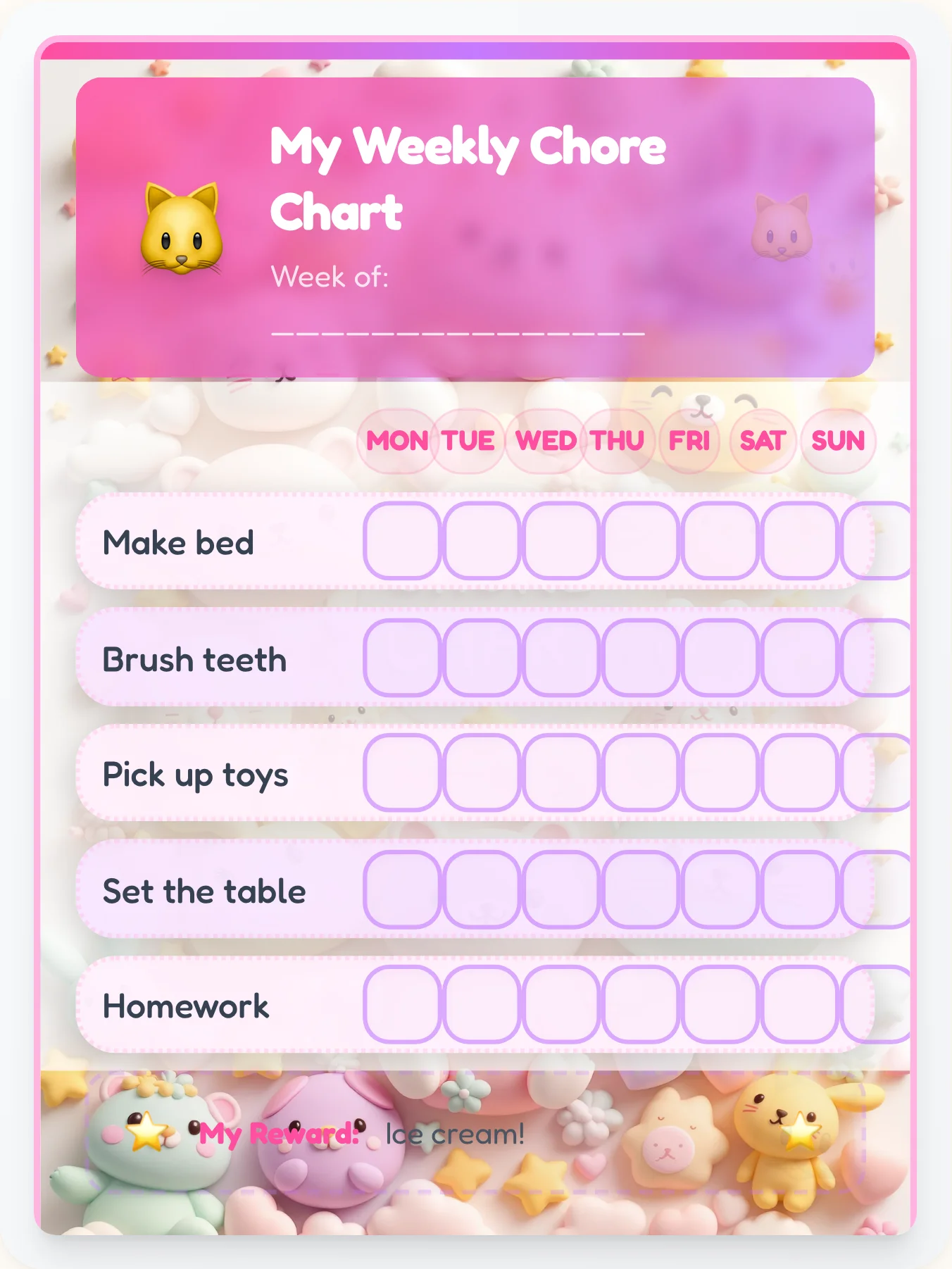 Rainbow Kitty Dollhouse Chore Chart — Free Printable for Kids - printable dollhouse-kitty chore chart