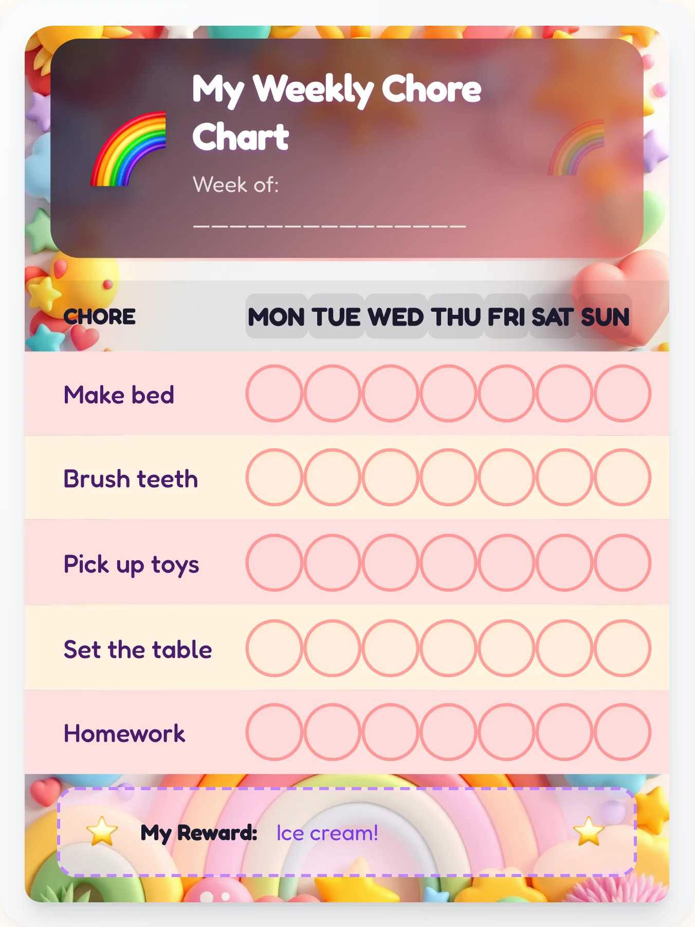 Rainbow Week Chore Chart - printable rainbow chore chart