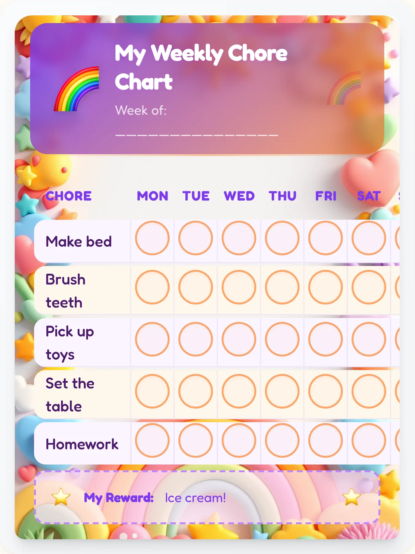 Rainbow Weekly Chore Chart - printable rainbow chore chart