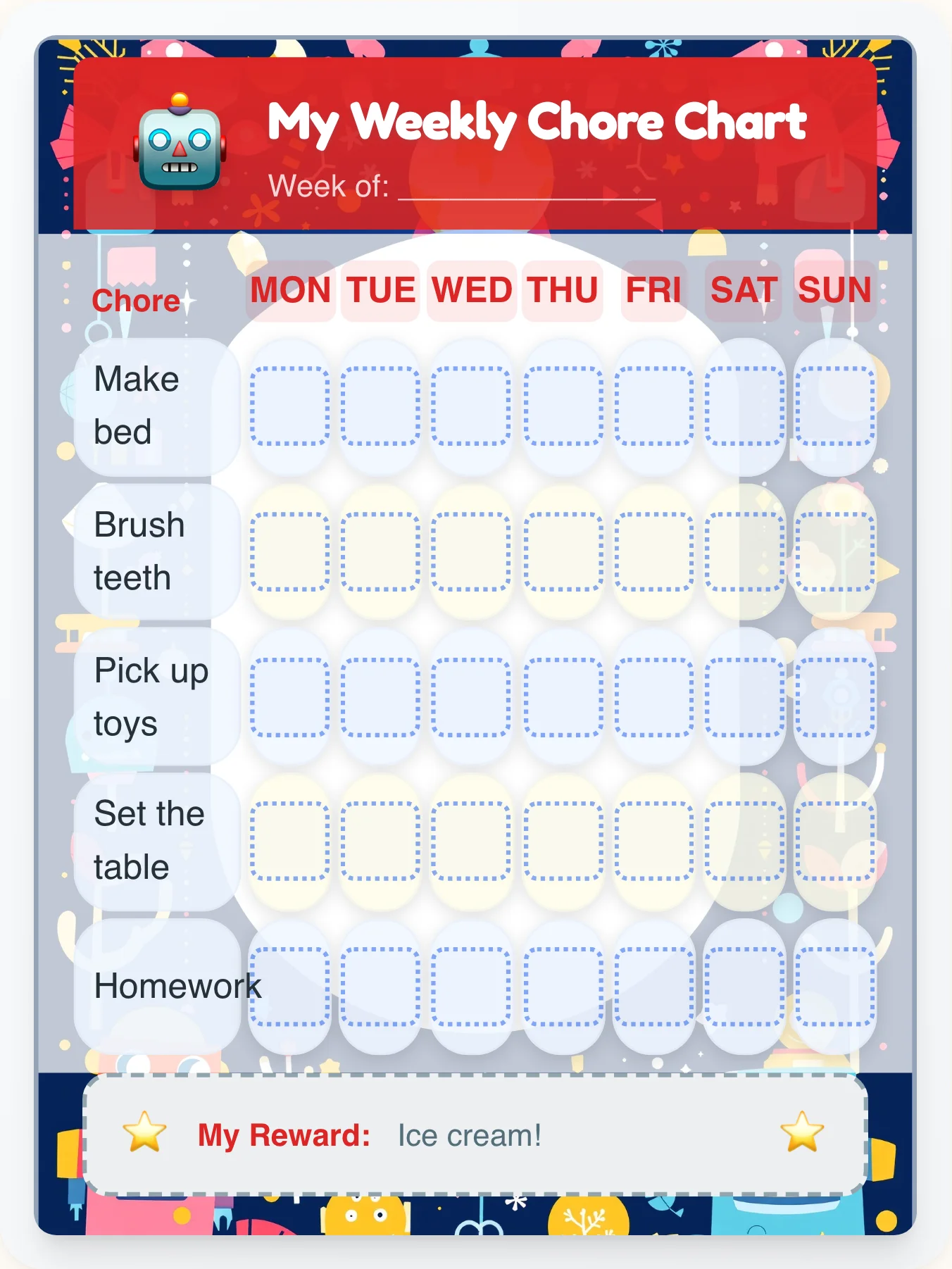 Clay Bot Factory Chore Chart - printable robot chore chart