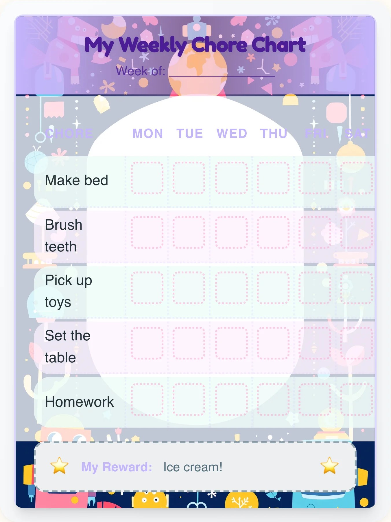 Marshmallow Bot Pals Chore Chart - printable robot chore chart