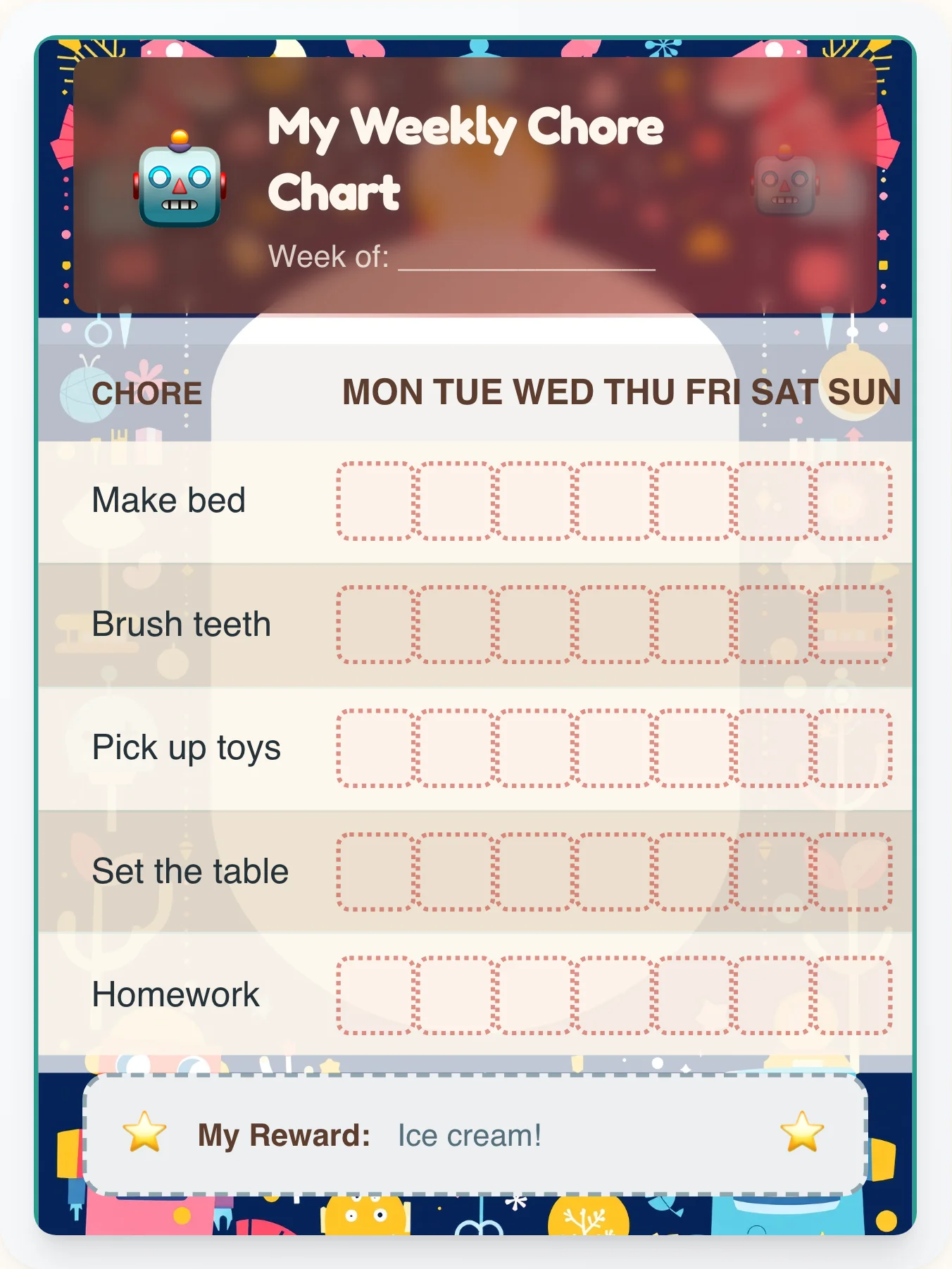 Scrapbook Tinkerbot Chore Chart - printable robot chore chart