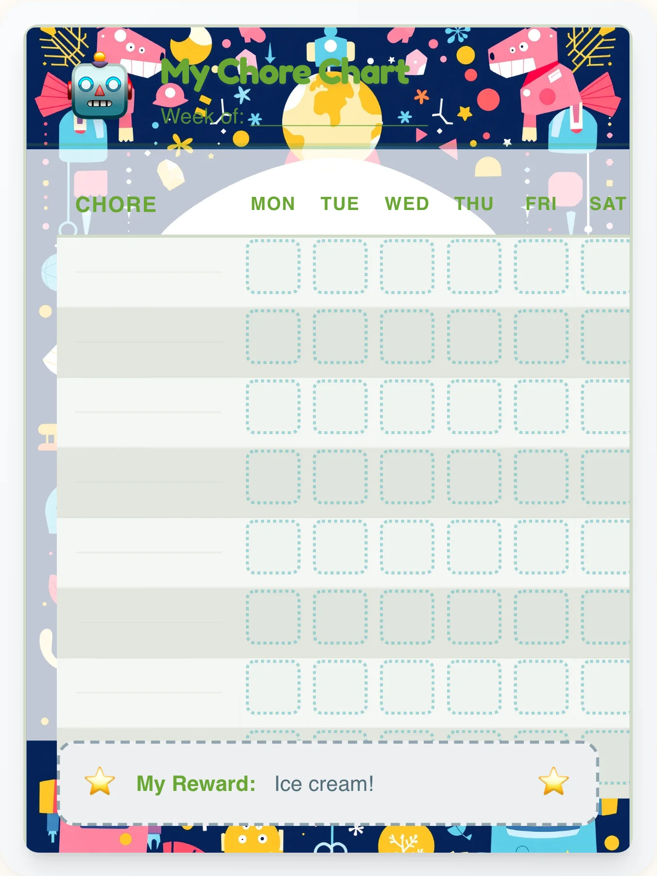 Quiet Robot Blank Canvas - printable robot chore chart