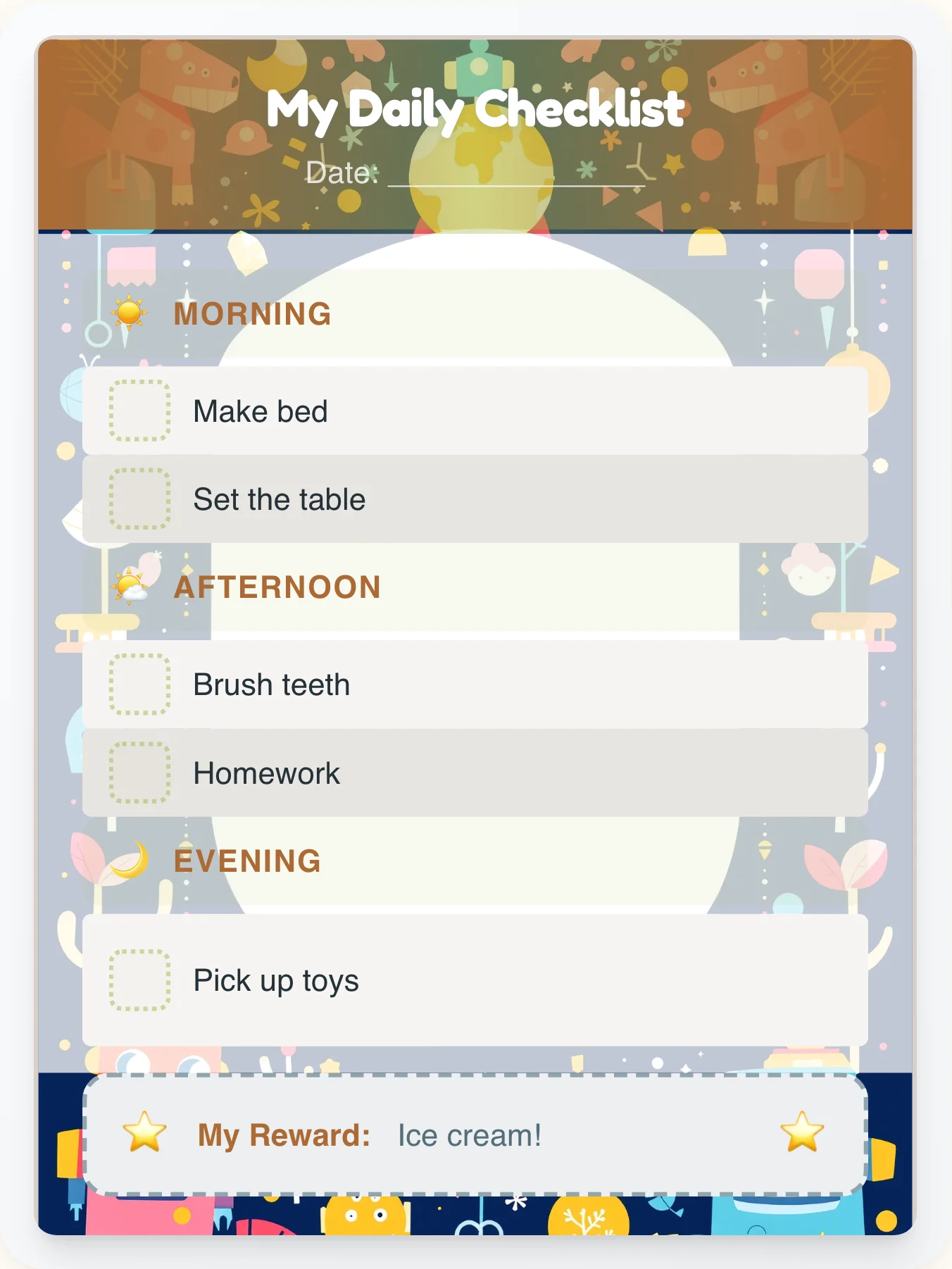 Fresh Robot Checklist - printable robot chore chart
