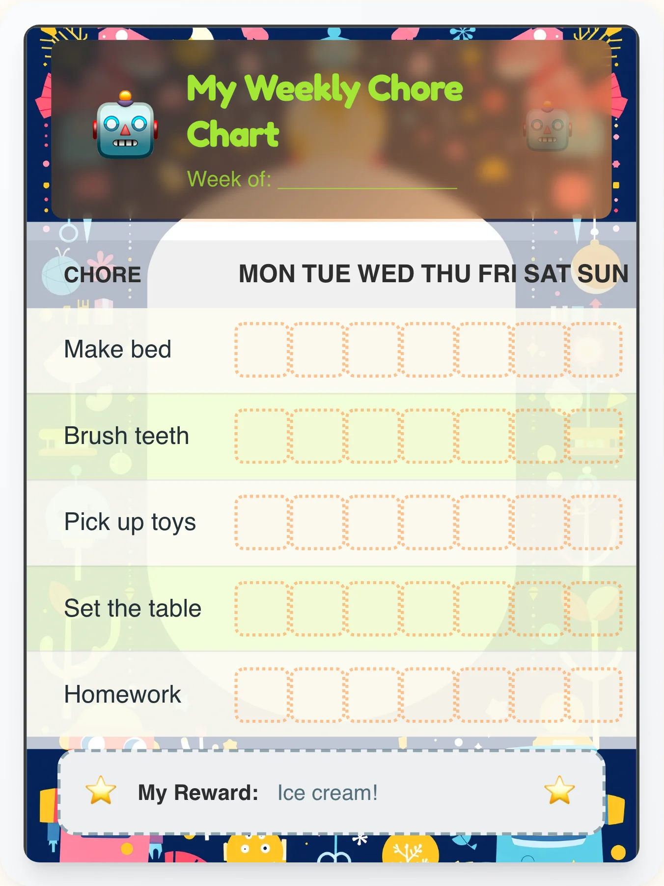 Sketch Bot Scribbles Chore Chart - printable robot chore chart