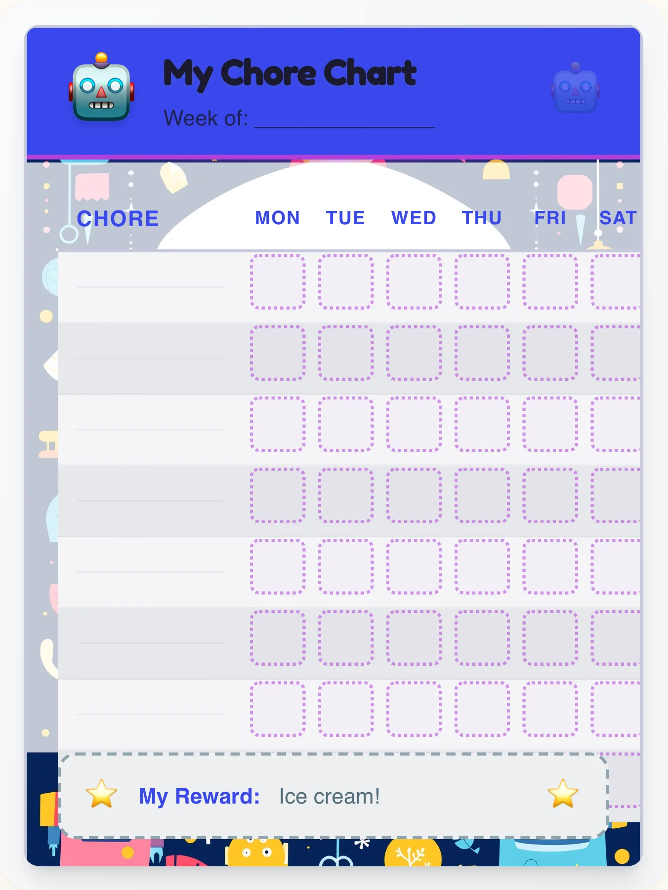 Natural Robot Blank Canvas - printable robot chore chart