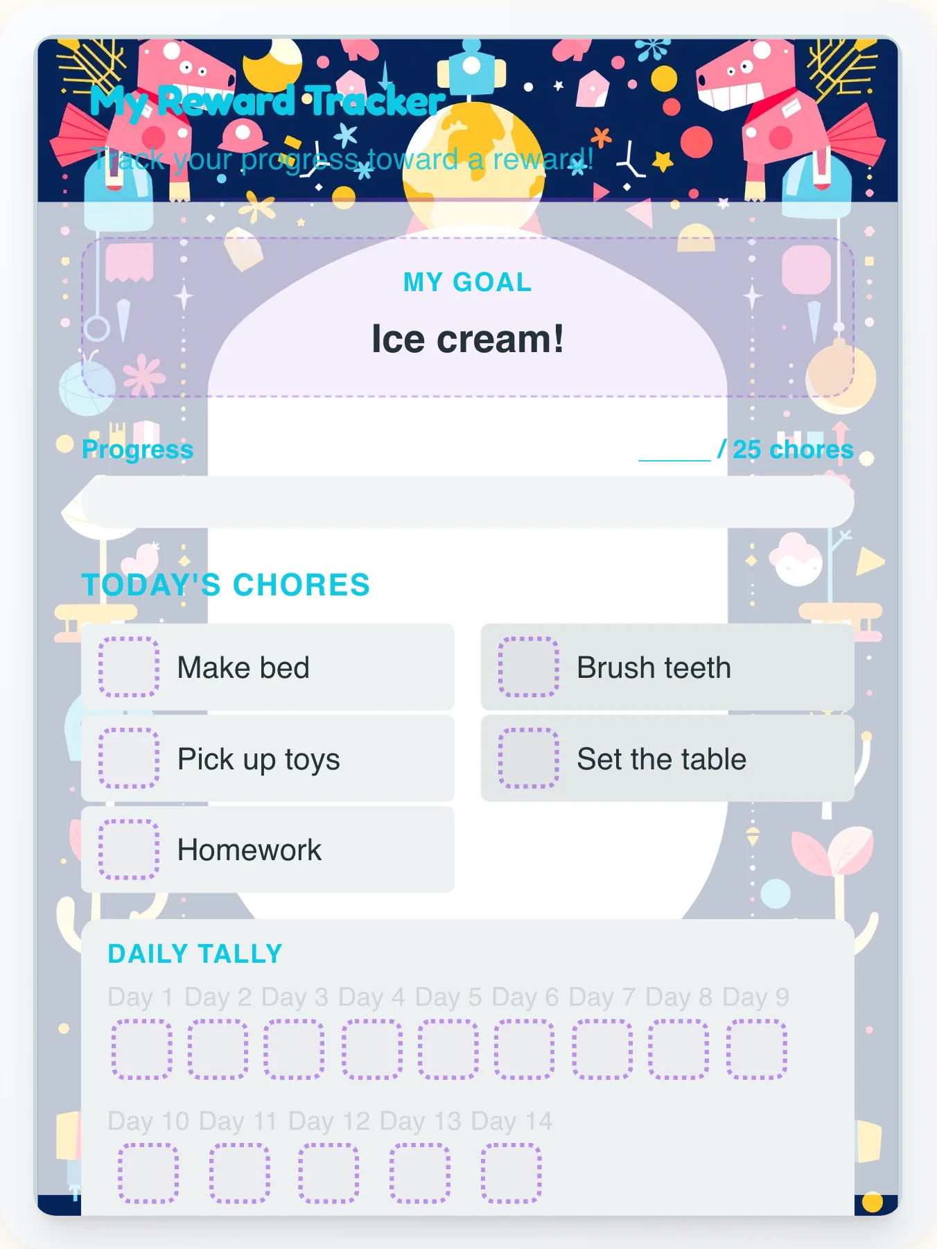 Harmony Robot Points Tracker - printable robot chore chart