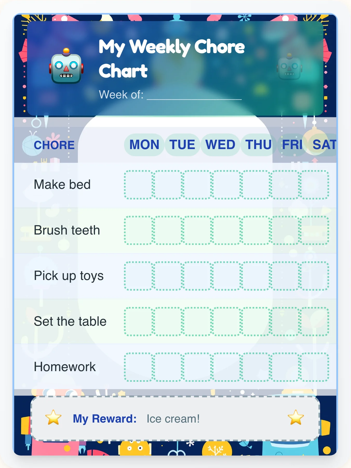 Circuit Grid Command Chore Chart - printable robot chore chart