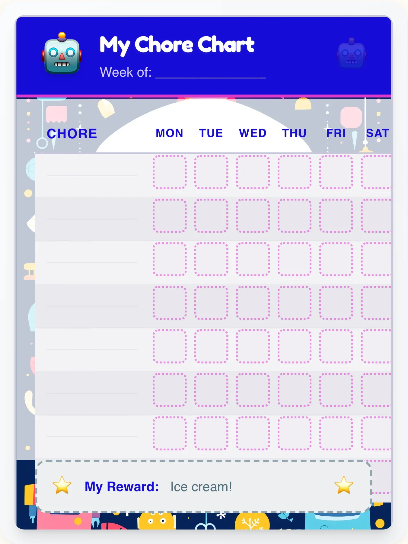 Organic Robot Open Template - printable robot chore chart