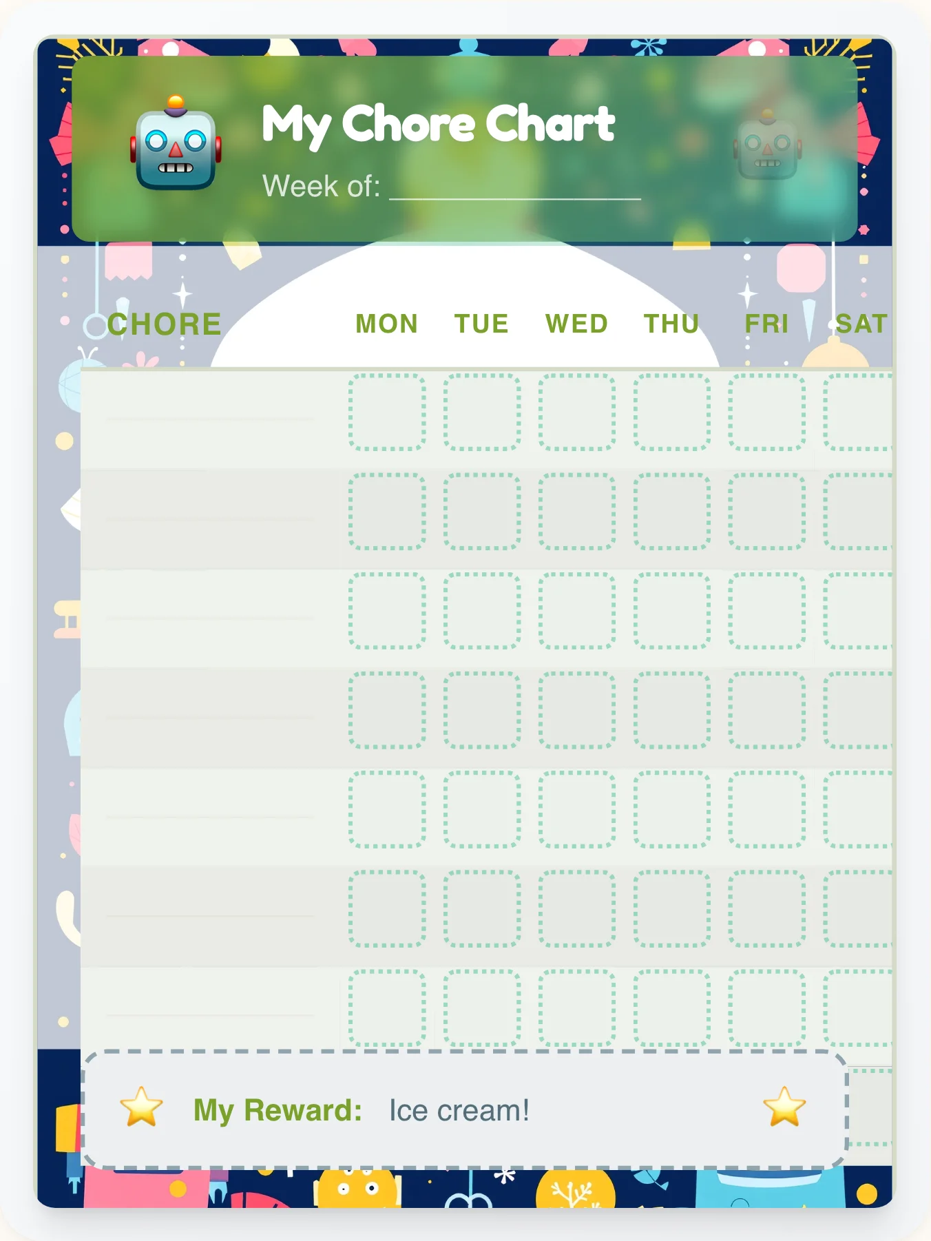 Playful Robot Custom Chart - printable robot chore chart