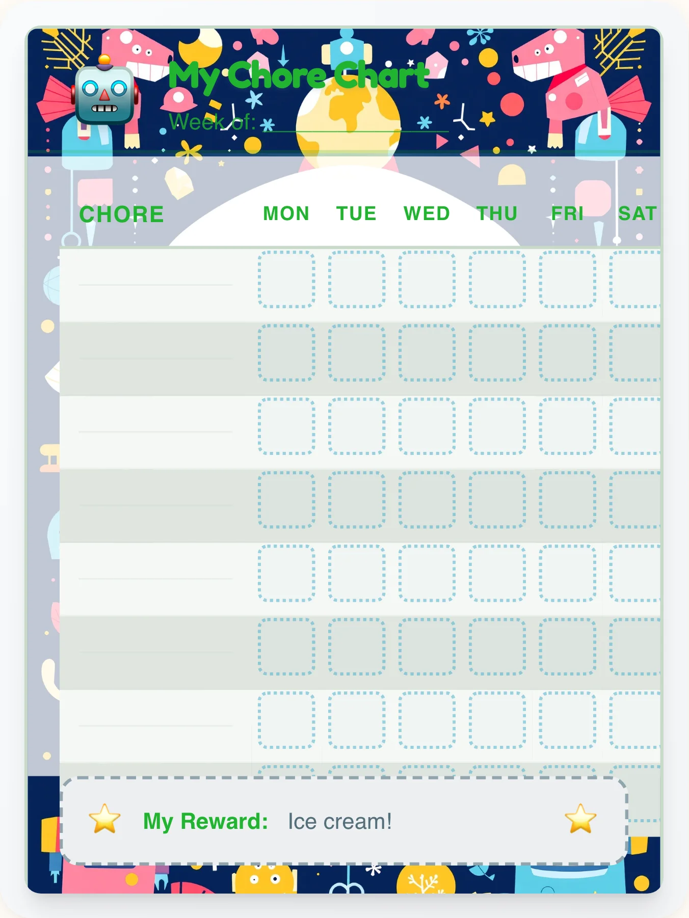 Vivid Robot Free Form - printable robot chore chart