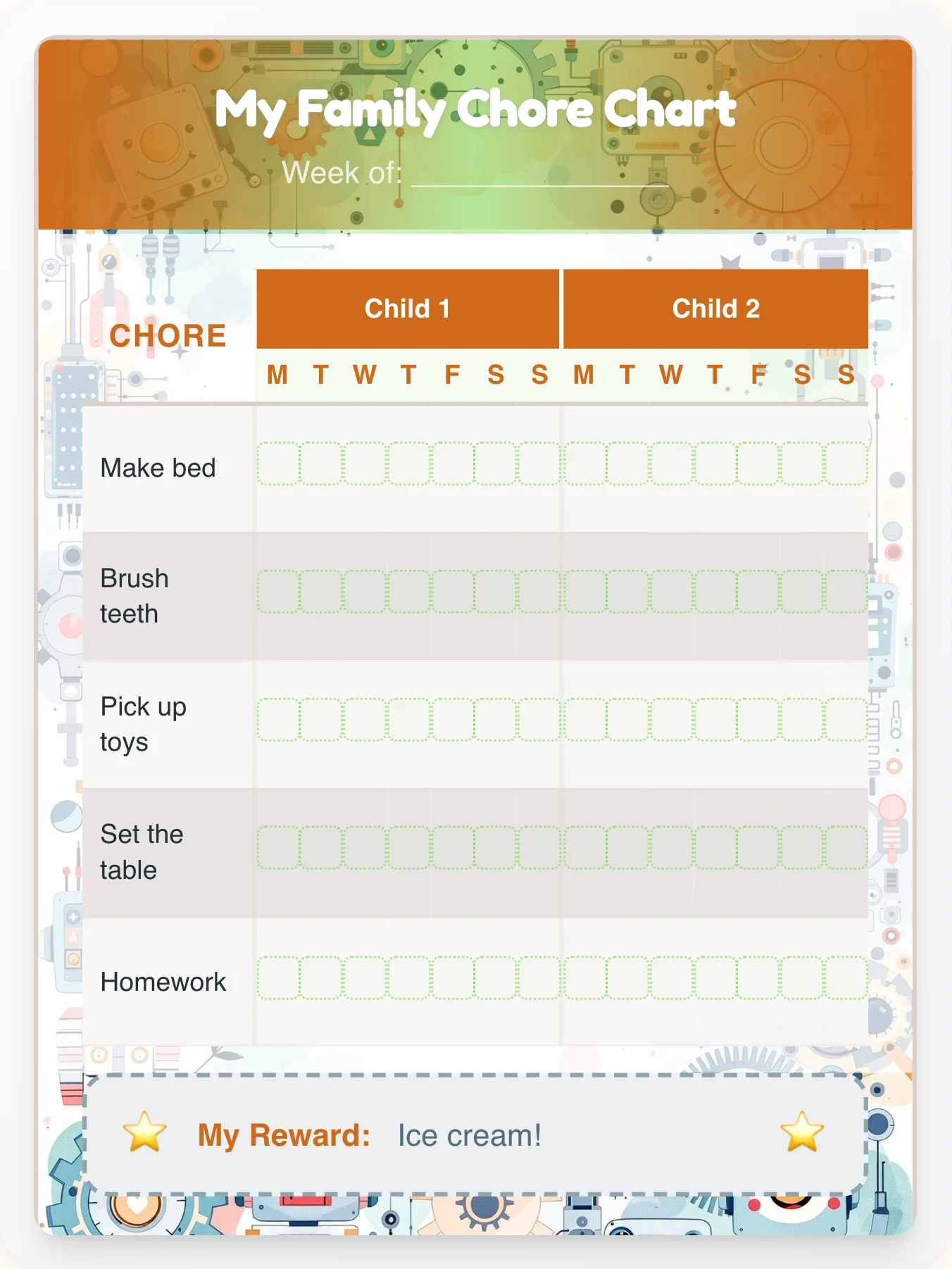 Fresh Robot Team Chart - printable robot chore chart