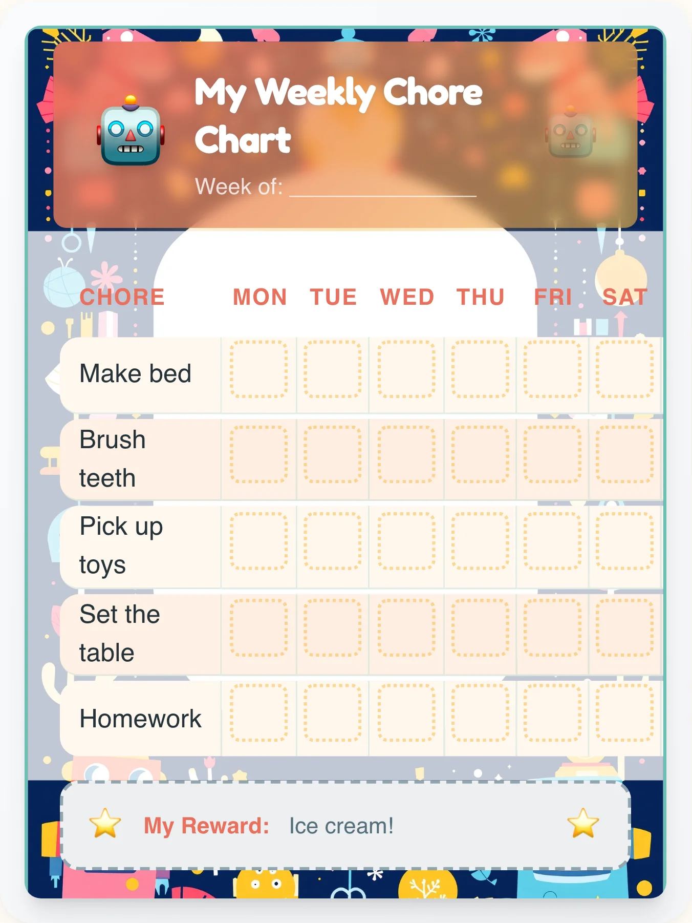 Robot Helpers Storybook Chore Chart - printable robot chore chart