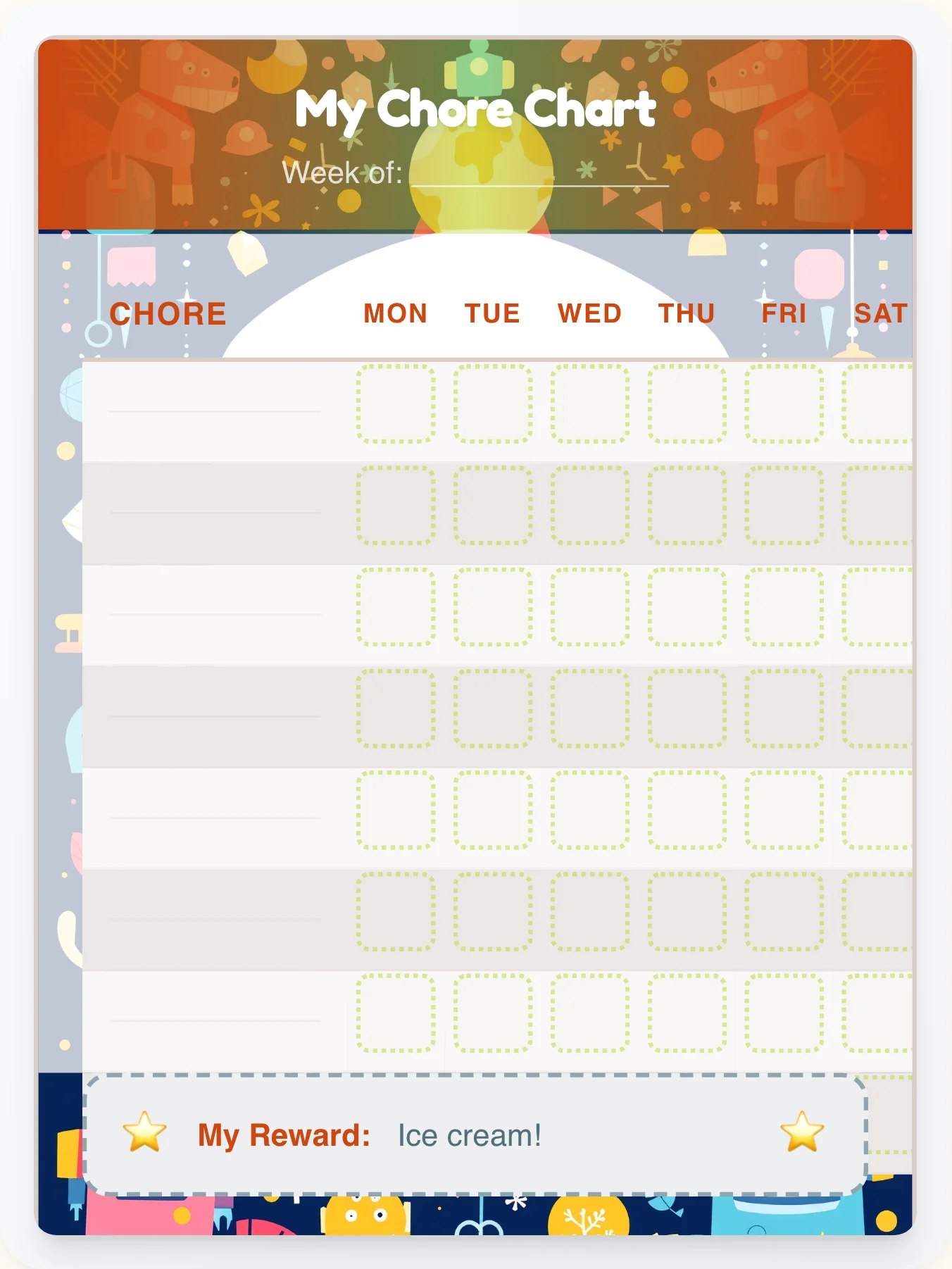Dreamy Robot Custom Chart - printable robot chore chart