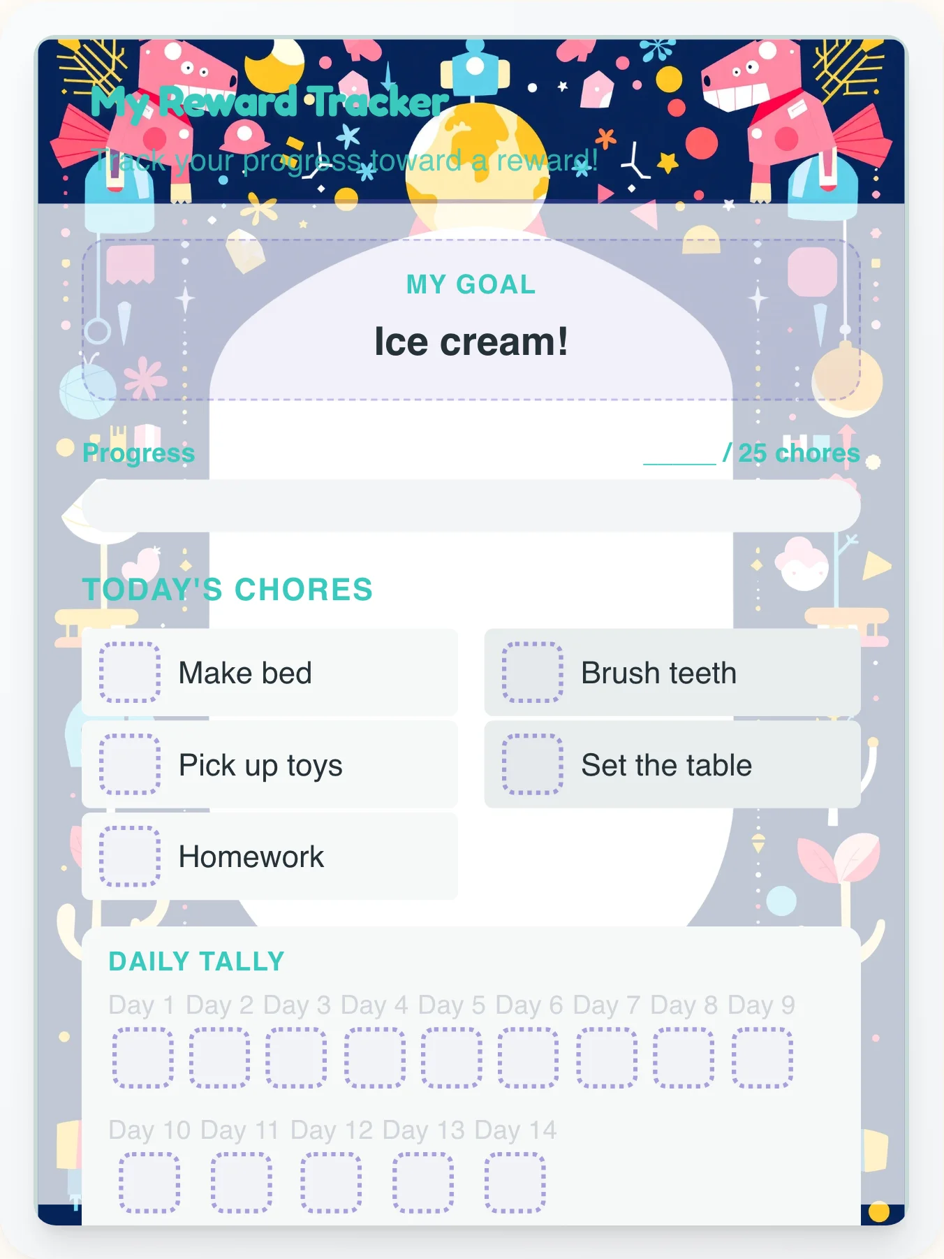 Funky Robot Prize Chart - printable robot chore chart