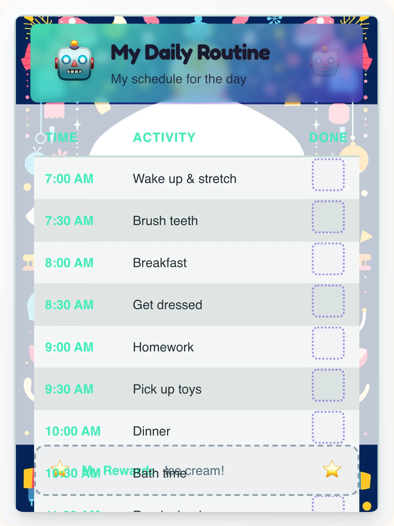 Enchanted Robot Schedule Chart — Free Printable Routine Schedule Template - printable robot chore chart