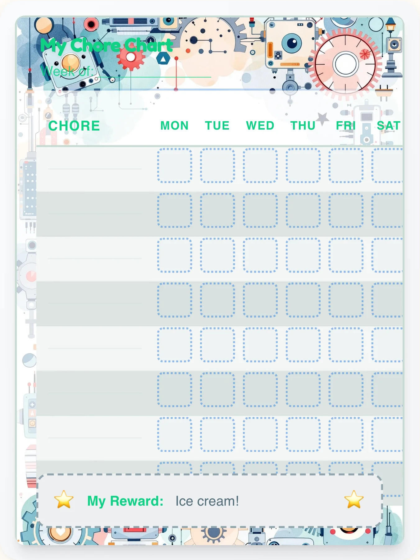 Dainty Robot Blank Canvas - printable robot chore chart