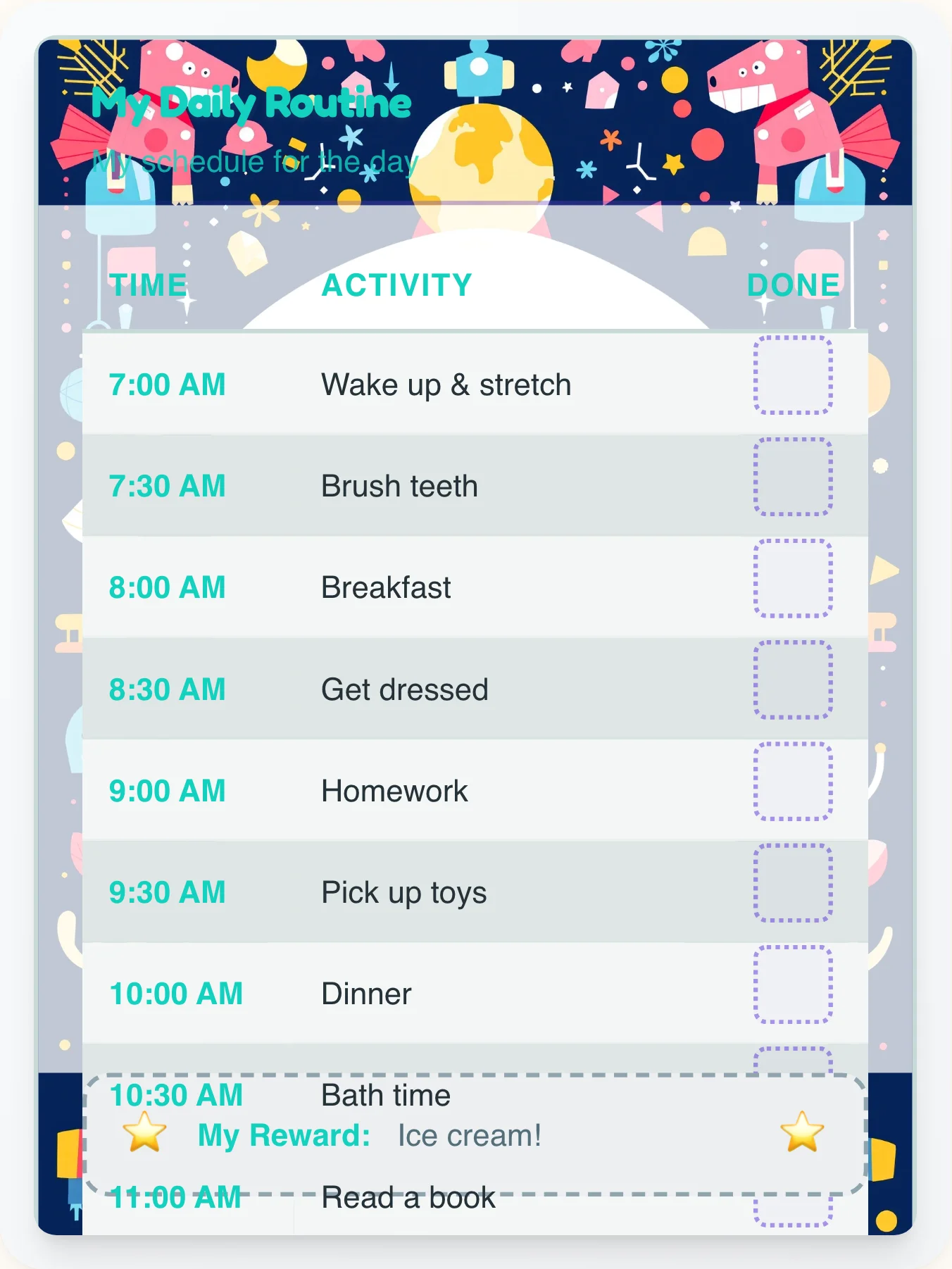 Funky Robot Flow Chart - printable robot chore chart