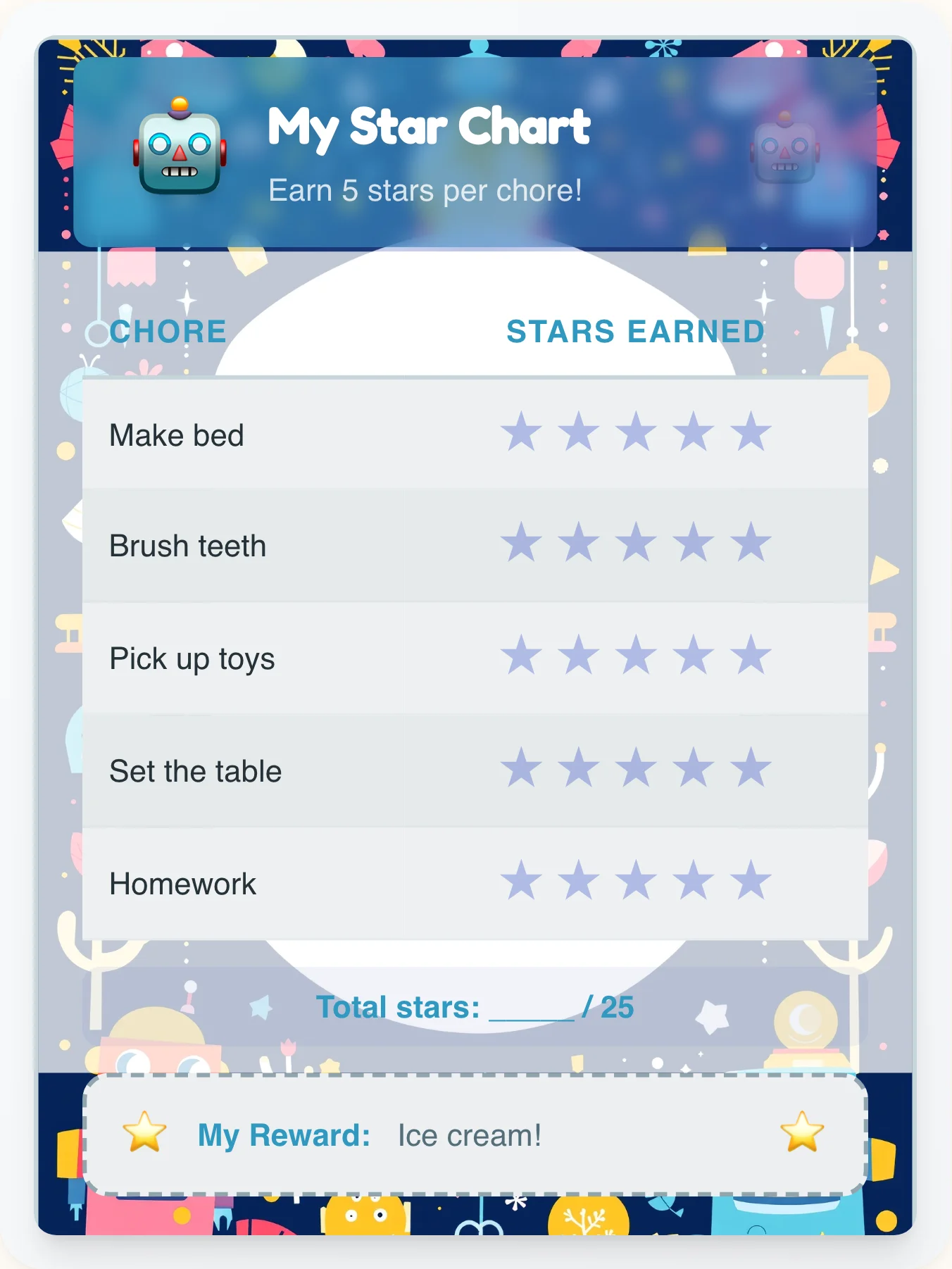 Inspiring Robot Star Board - printable robot chore chart