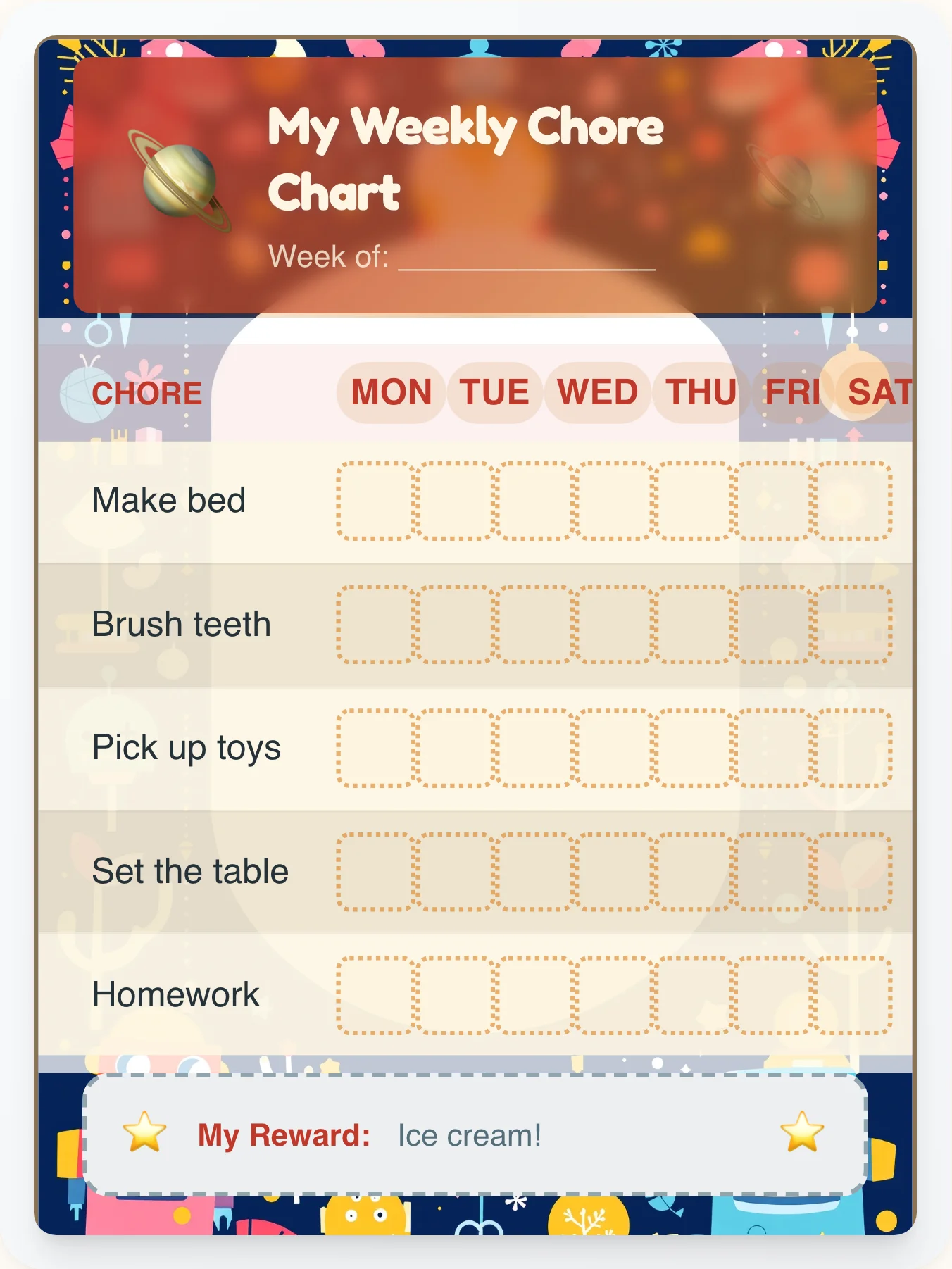 Atomic Tin Patrol Chore Chart — Free Retro Robot Printable Template - printable robot chore chart