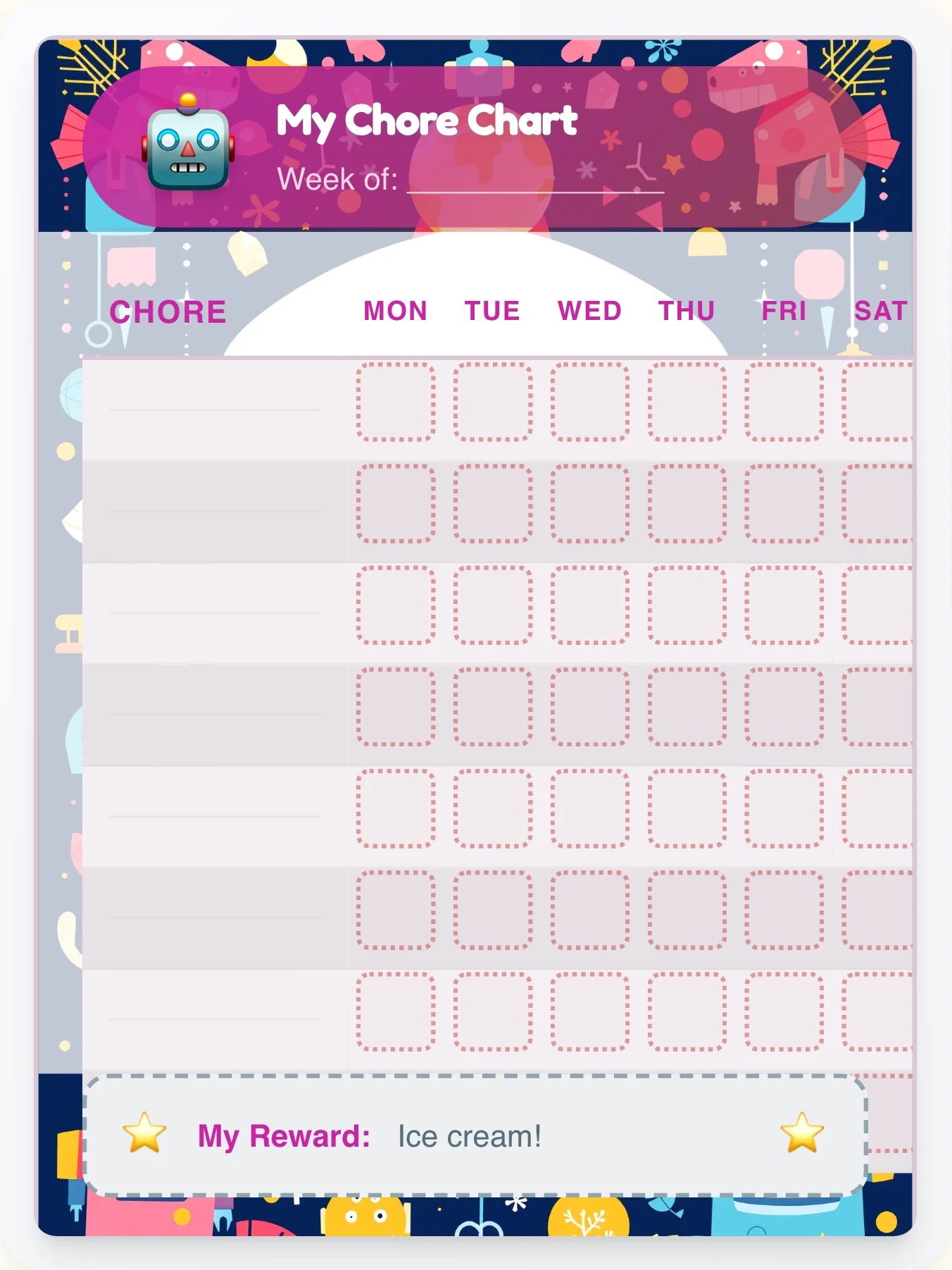 Bold Robot Free Form - printable robot chore chart