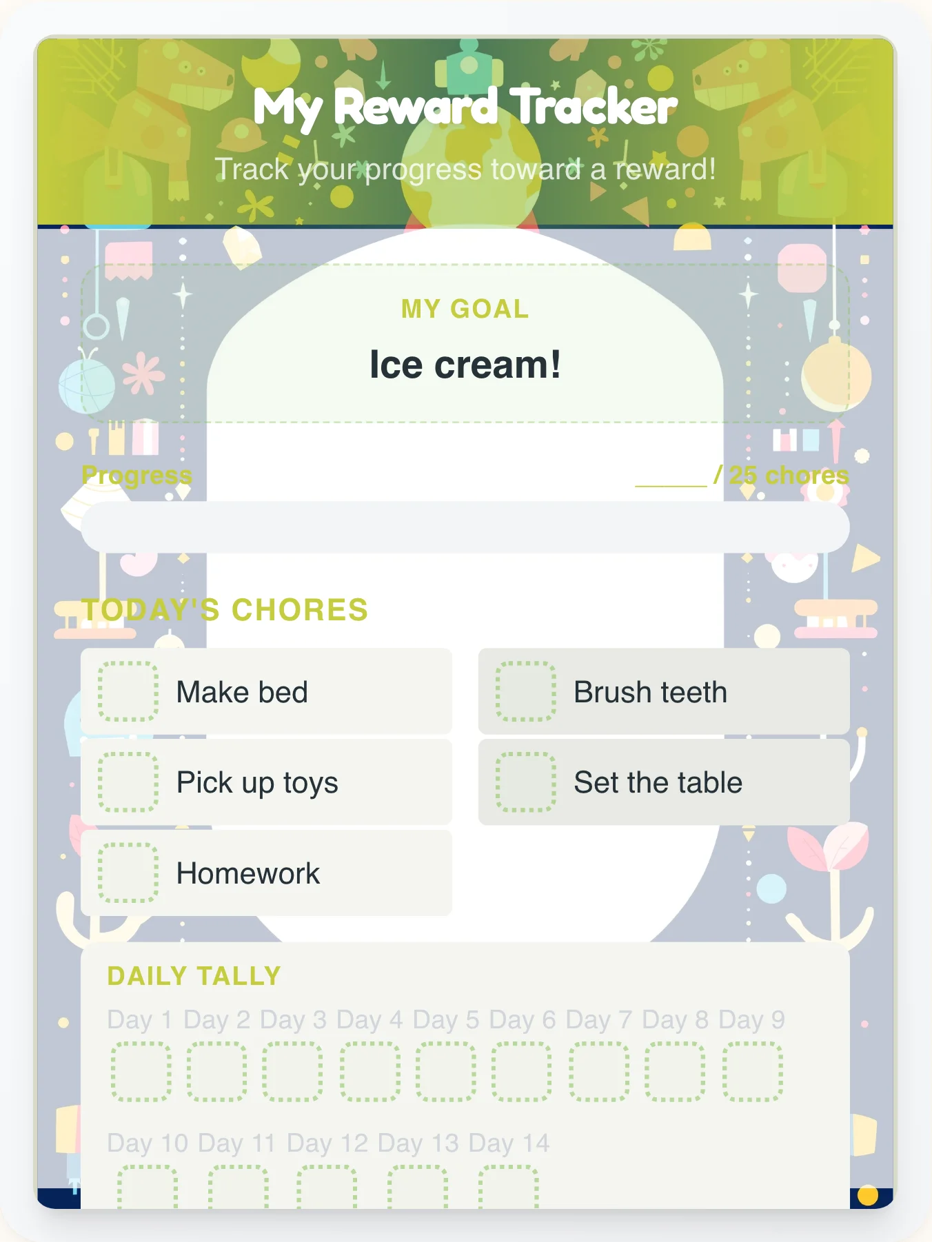 Lively Robot Prize Chart - printable robot chore chart