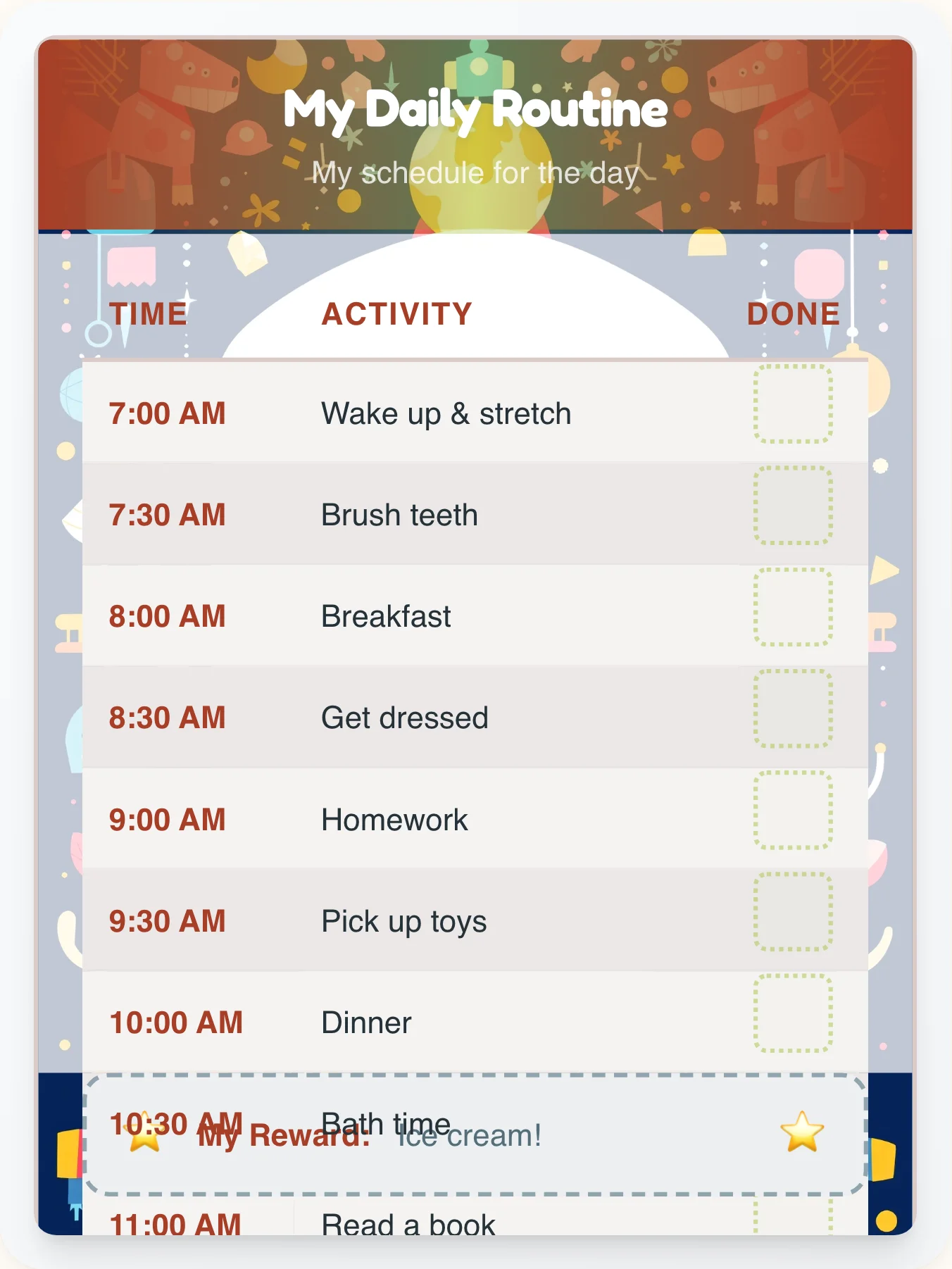 Cozy Robot Daily Routine - printable robot chore chart