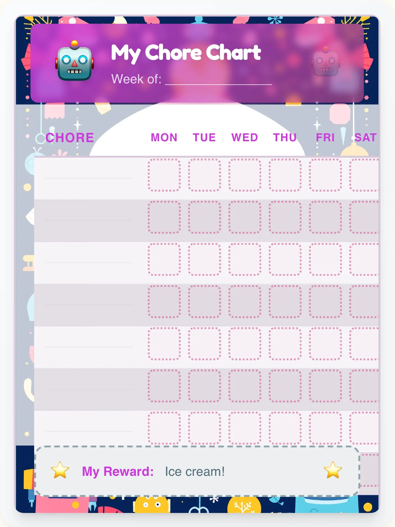 Vibrant Robot Free Form - printable robot chore chart