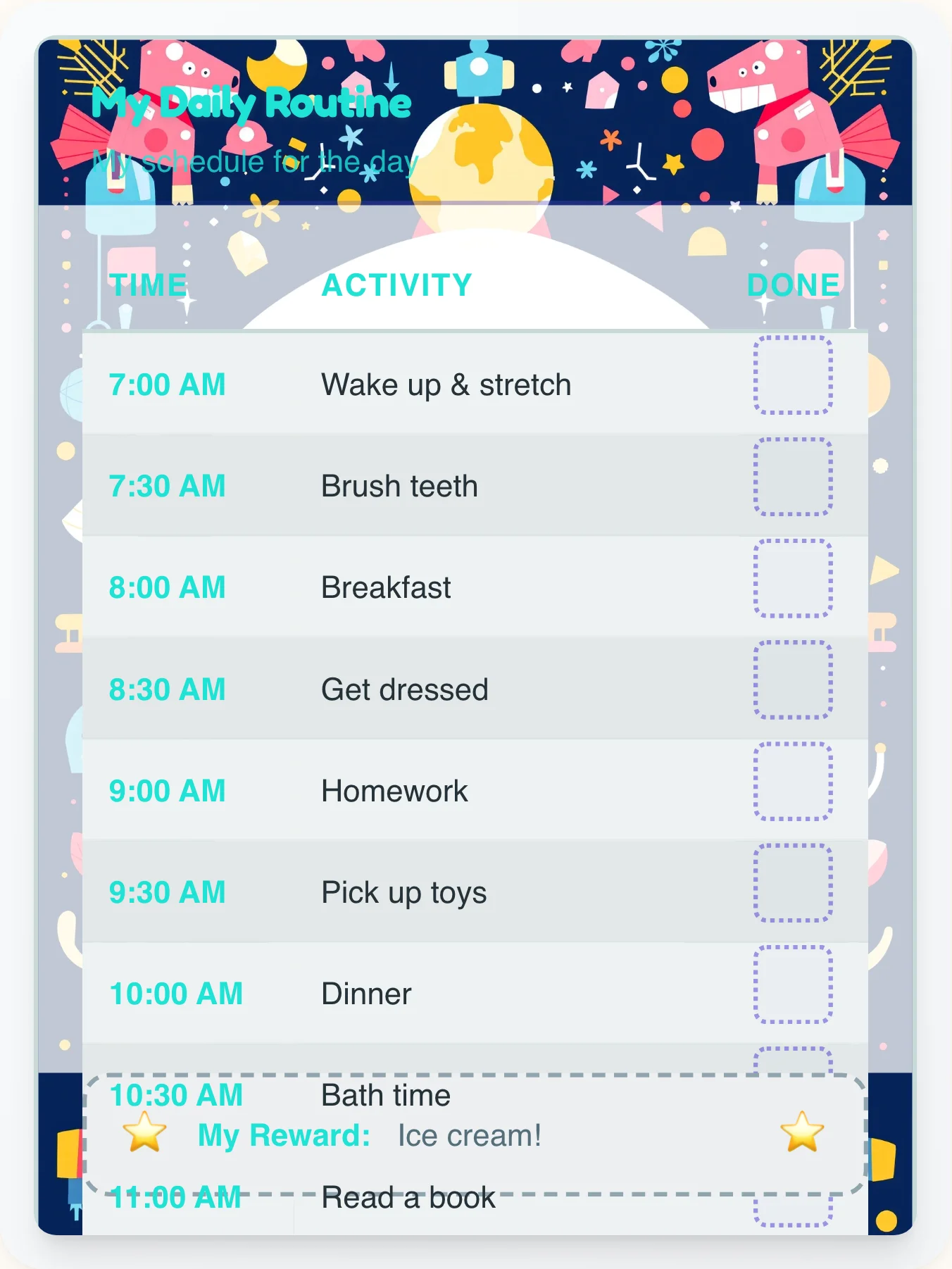 Gentle Robot Routine Board - printable robot chore chart