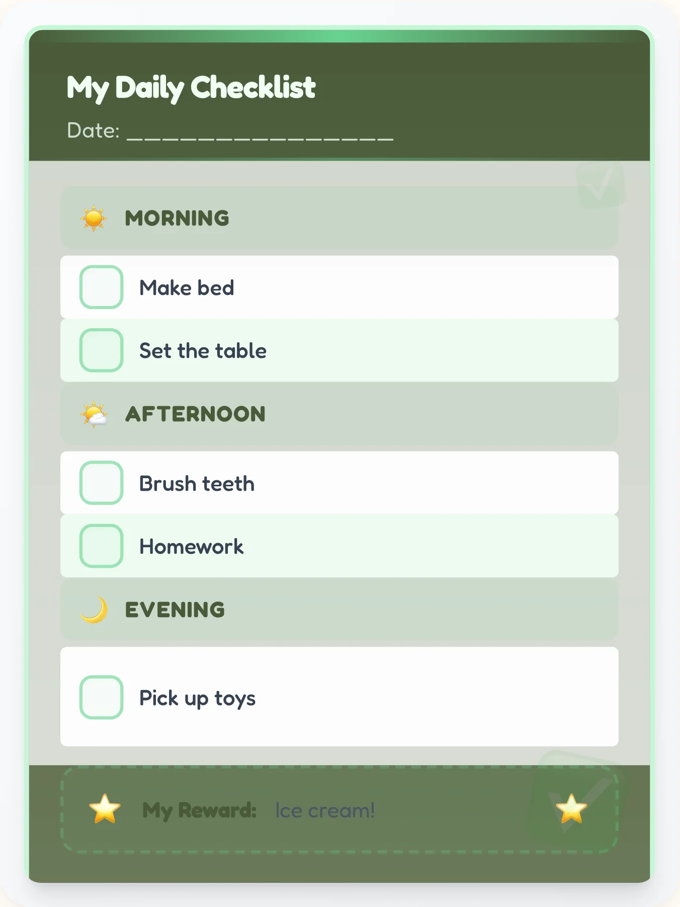 Sage Green Daily Task List - printable professional chore chart